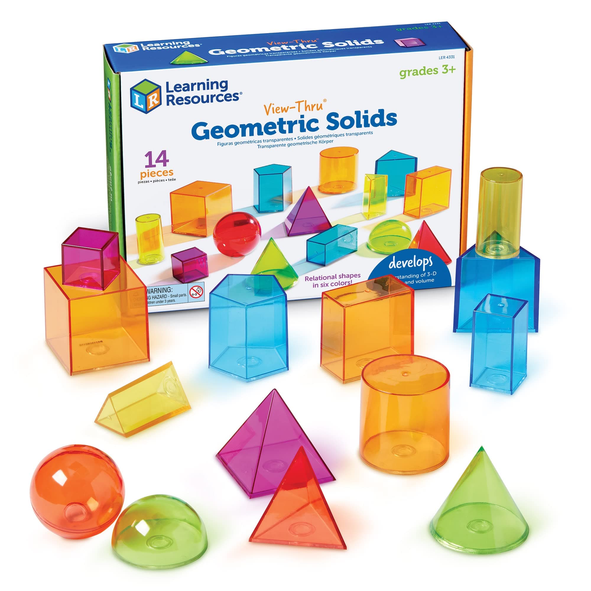 Learning Resources View-Thru Geometric Shapes, Ages 8–12, Transparent 3D Maths Shapes, Hands-On Geometry Learning Tool