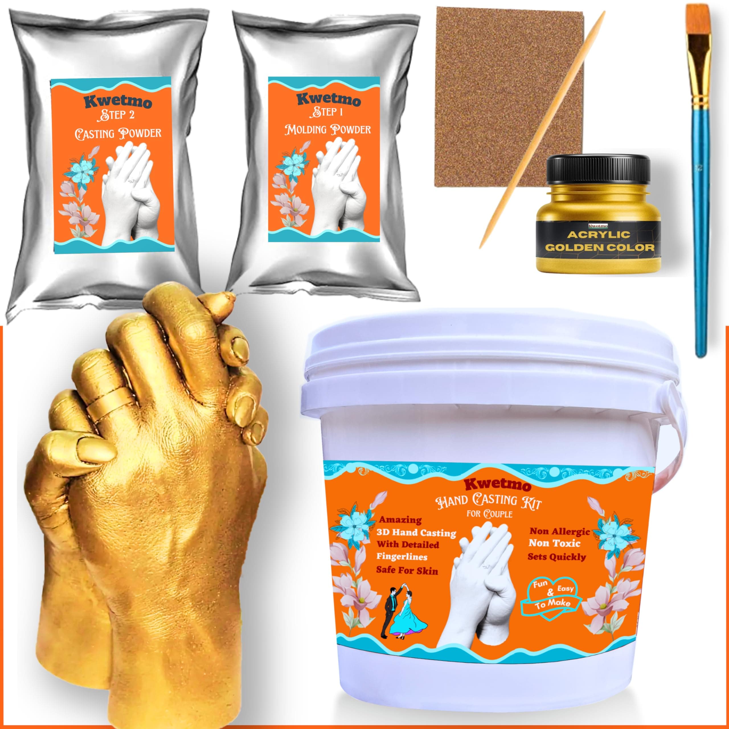 Hand Casting Kit for Couples, molding Powder, 3D, Best Gift for Couple, Hand Mould (Standard Casting Kit Couple)