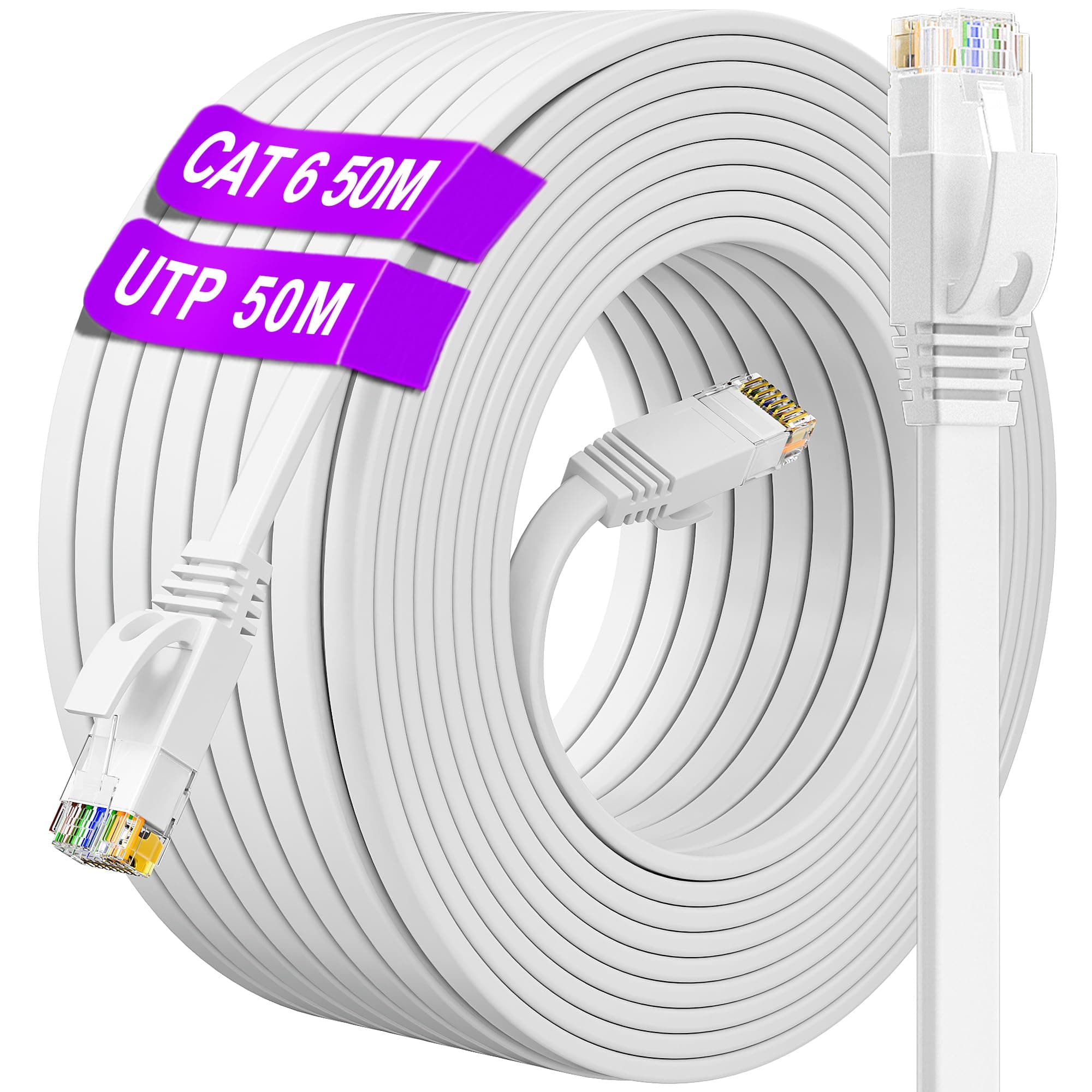 SWAGITLOUD 50m/164ft Flat Ethernet Cable, CAT.6 164ft Network Cable (RJ45) | High Speed 10/100/1000Mbit/s | Patch cable | UTP | compatible with CAT.5 / CAT.5e / CAT.7 |