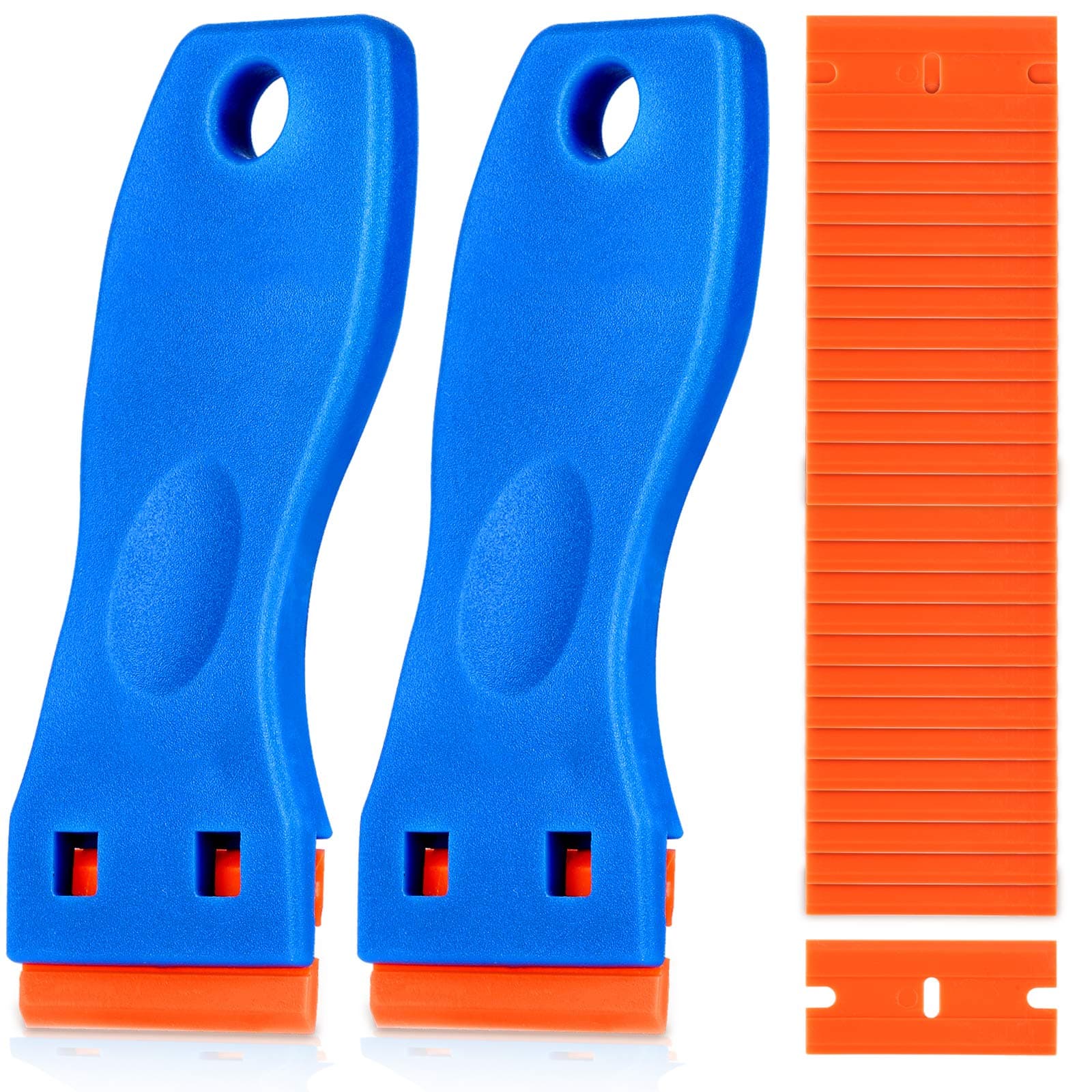 Plastic Razor Blade Scraper, 2PCS Scraper Tool with 60PCS Plastic Blades, Cleaning Scraper Remover for Stickers, Decals, Adhesive, Labels, Paint, Glass, Car, Window, Caulk, No Scratches