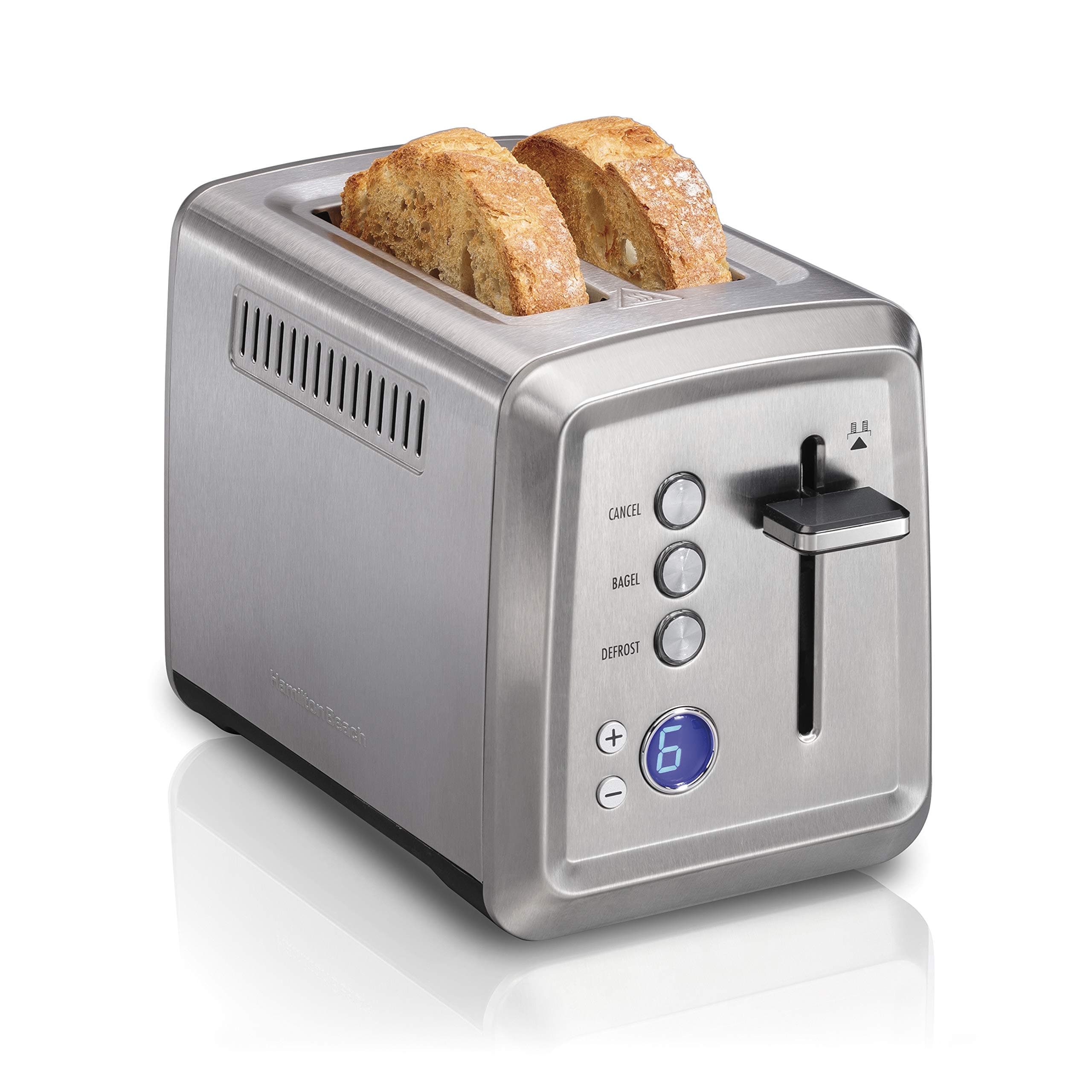 2 Slice Toaster with Extra-Wide Slots, Bagel Setting, Toast Boost, Slide-Out Crumb Tray, Auto-Shutoff & Cancel Button, Digital with Defrost Function, Stainless Steel (22796)