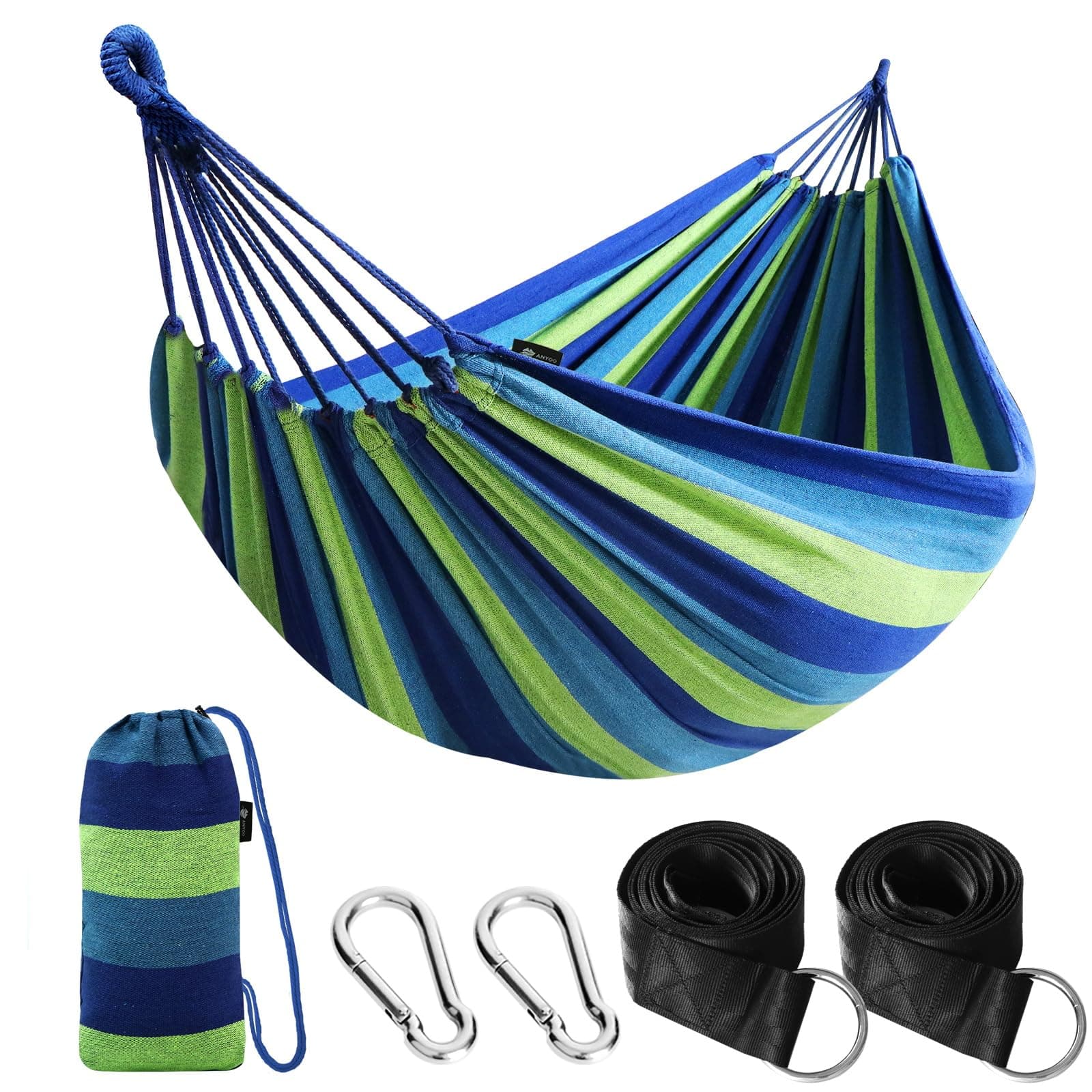 Anyoo Cotton Hammock Comfortable Fabric with Tree-friendly Straps, Durable Portable Hammock with Travel Bag,Perfect for Garden Camping Outdoor/Indoor Patio Balcony Backyard