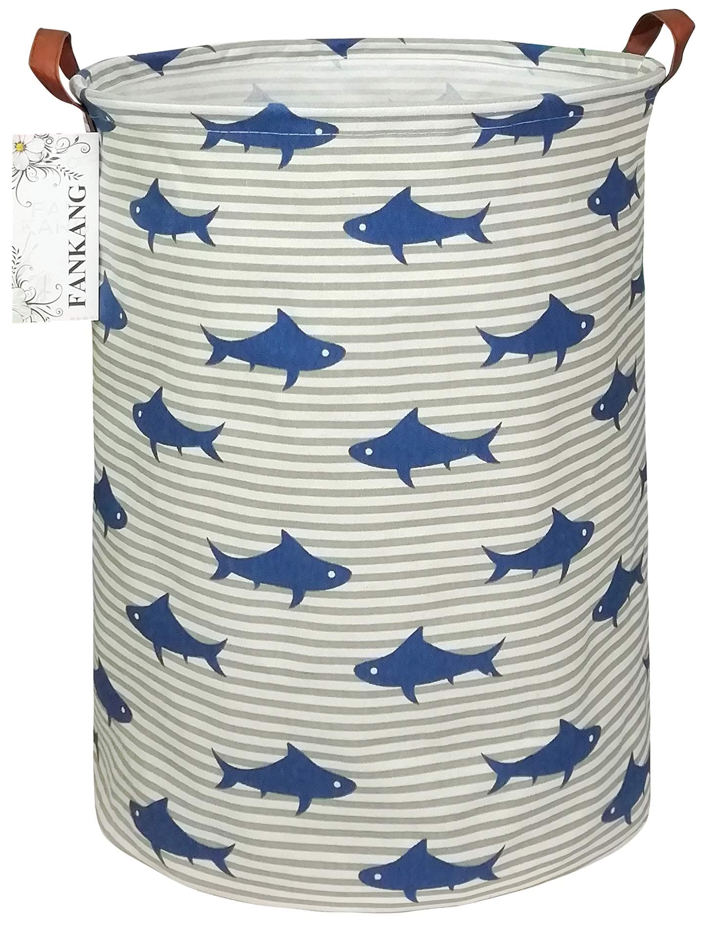 Storage Basket, Nursery Hamper Canvas Laundry Basket Foldable with Waterproof PE Coating Large Storage Baskets for Kids Boys and Girls, Office, Bedroom, Clothes,Toys(Shark)