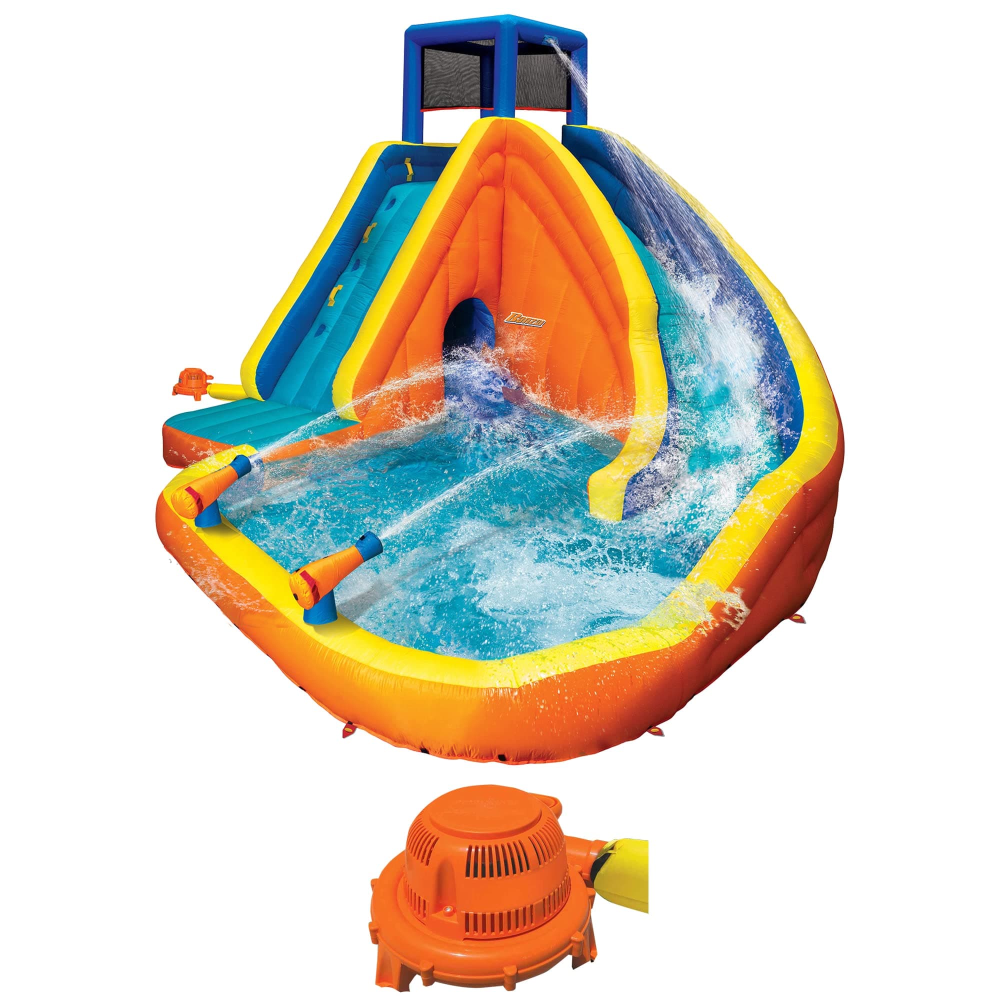 BANZAI Sidewinder Blast Water Park, Length: 15 ft, Width: 16 ft 10 in, Height: 10 ft 5 in, Inflatable Outdoor Backyard Water Slide Splash Bounce Climbing Toy, Multi