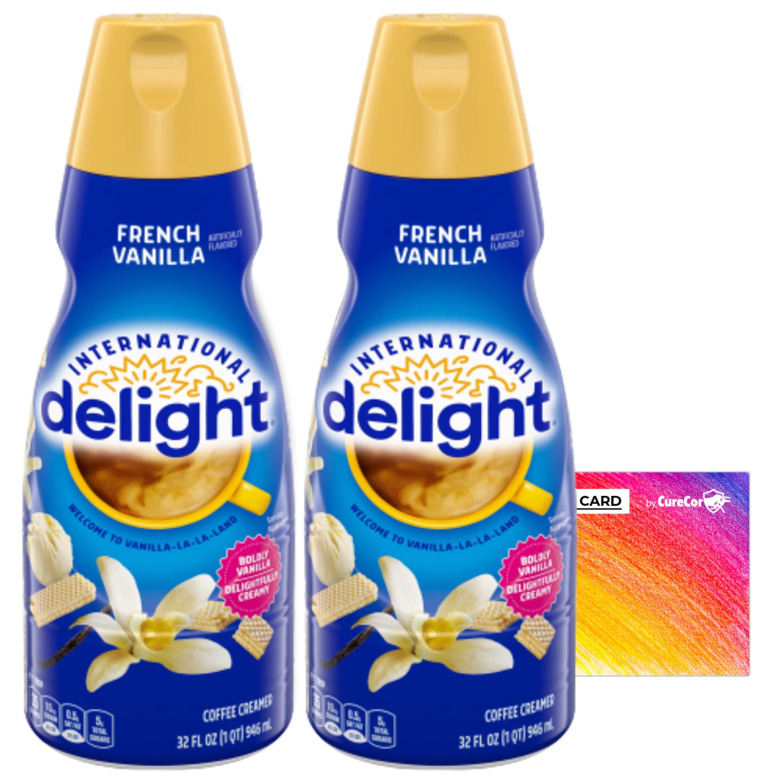 CURECOR Coffee Creamer Bundle. Includes Two (2) 32 fl oz bottle of International Delight Liquid Coffee Creamer and One Authentic Collective Sticker! (French Vanilla)