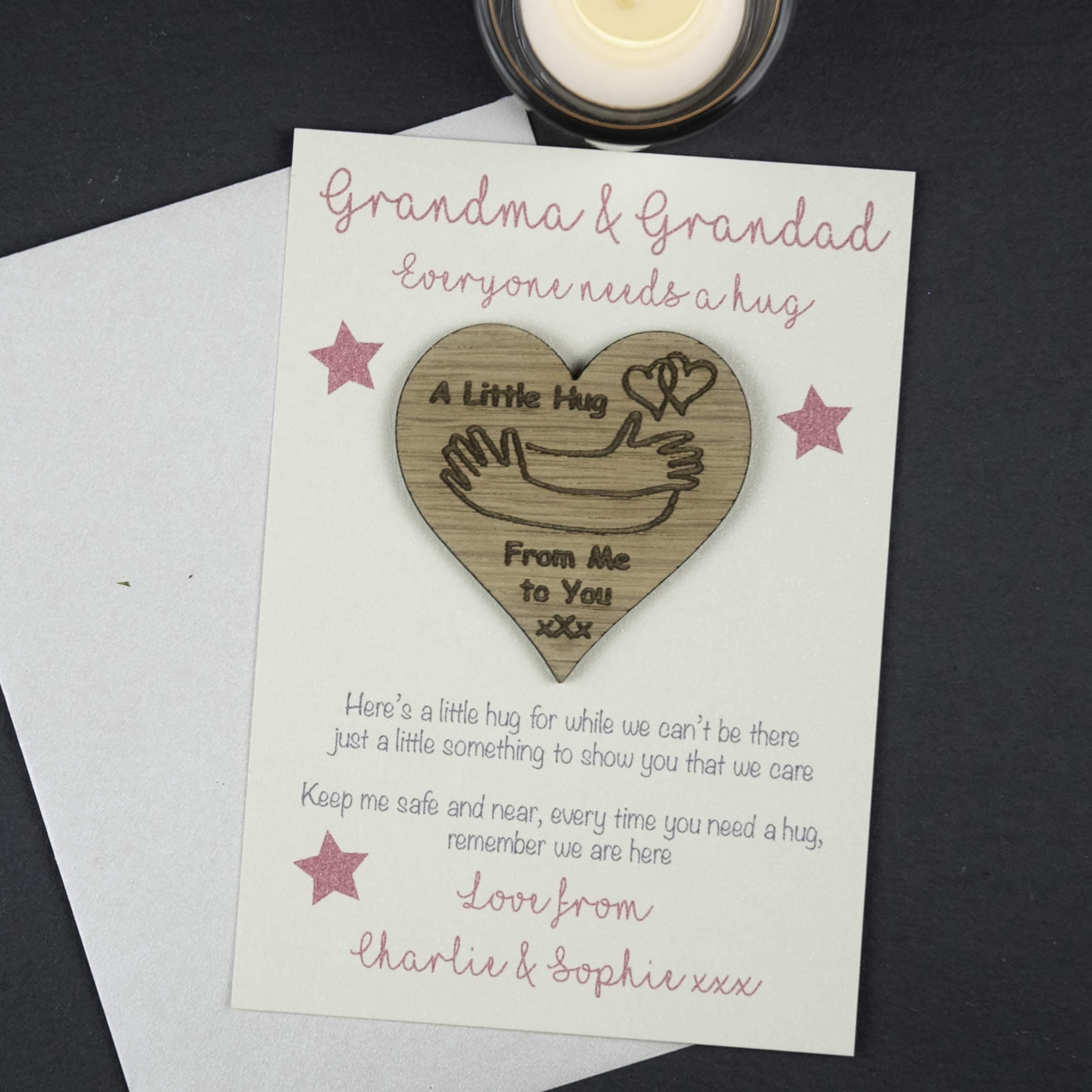 Personalised Little Pocket Hug Heart Note Card