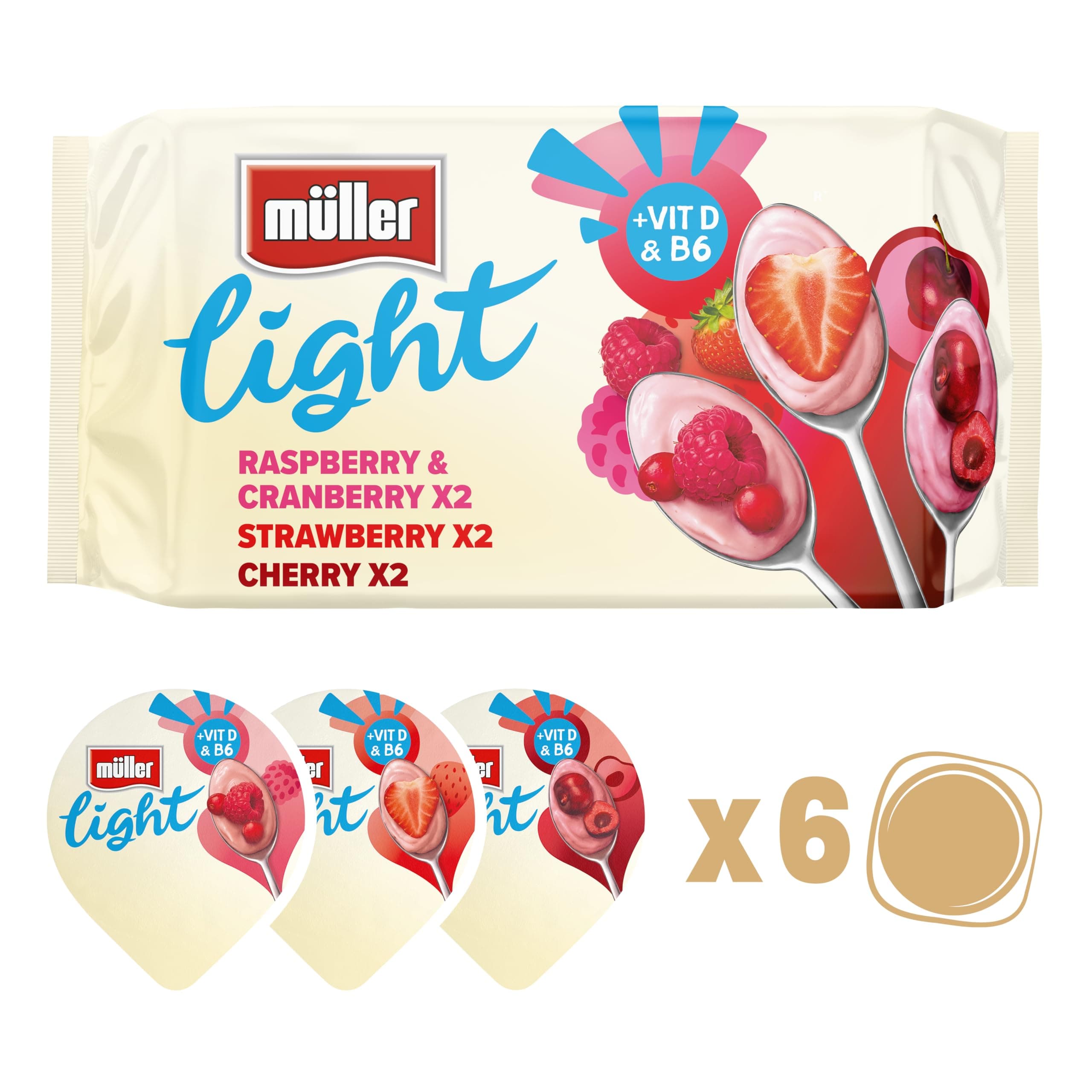 Muller Light Fat Free Red Fruit Light Yogurt, 6 x 175 g