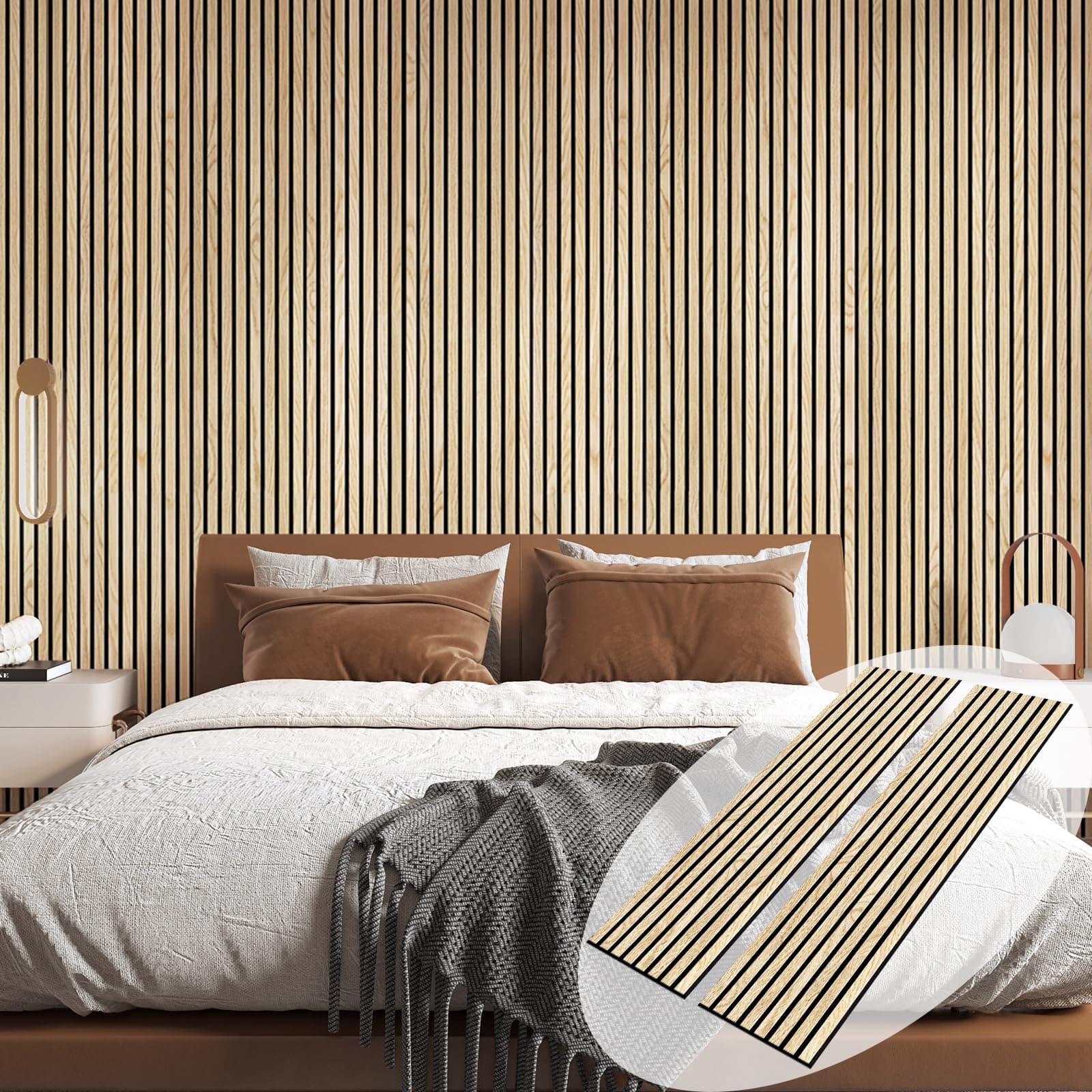 3D Wall Panels for Interior Wall Decor, 2-Pack Wood Panels for Wall, Oak Genuine Wood Veneer Acoustic Wall Panels - 12.6" W x 94.5" L