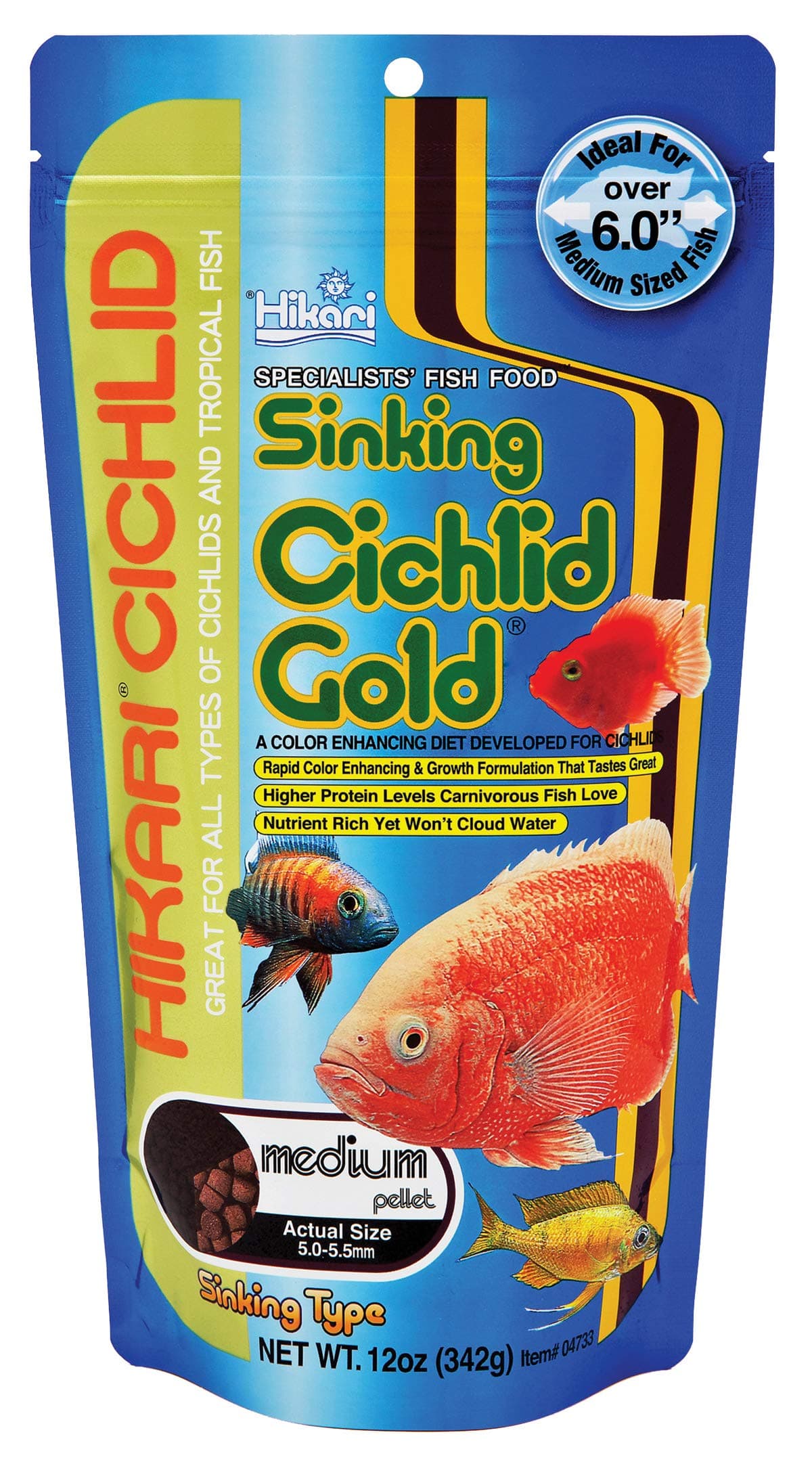 12-Ounce Sinking Cichlid Gold Pellets for Pets, Medium