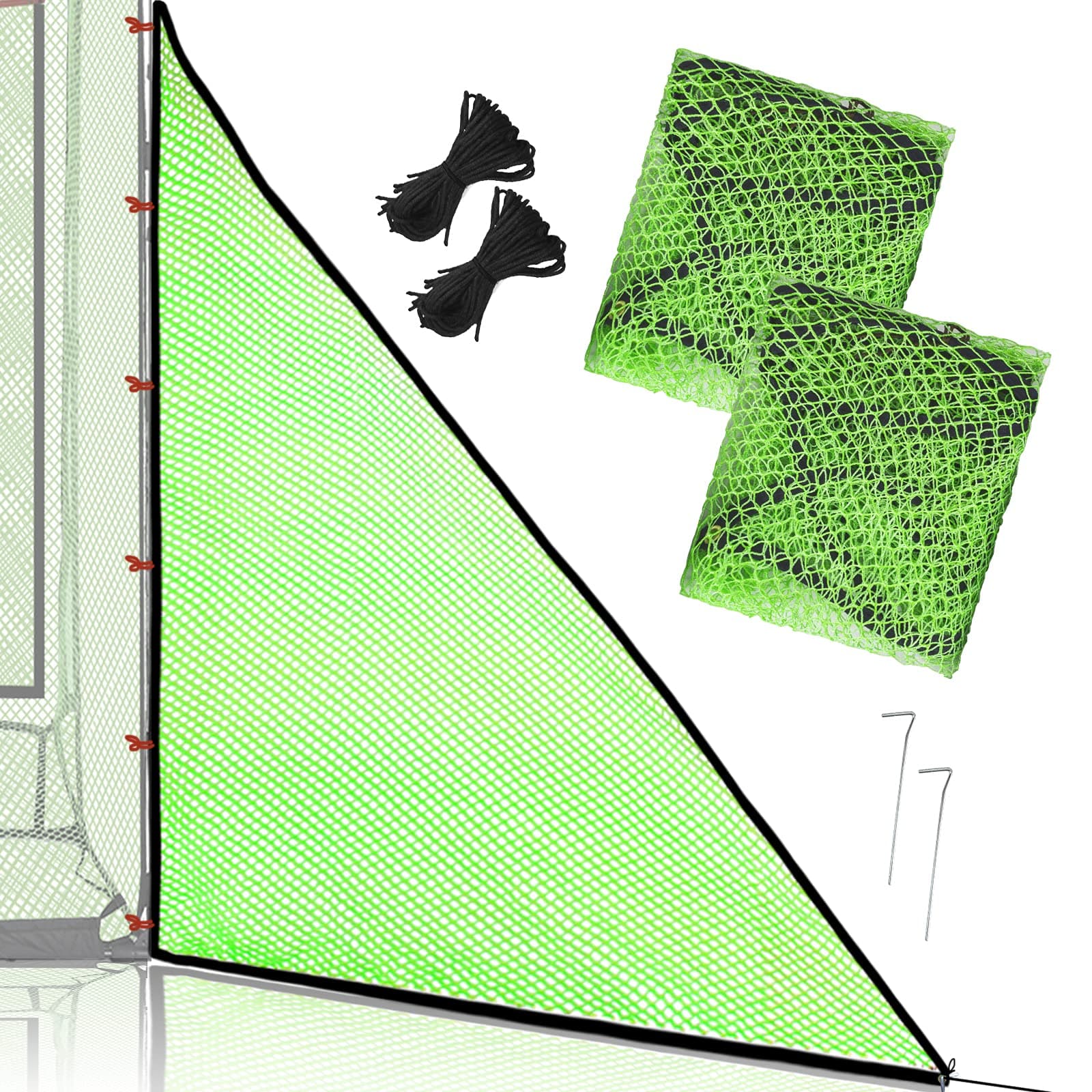 Golf Barrier Net,Golf Cage Side Net 2 Packs,Green Mesh Net,Triangle Barrier Net Side Wings for All Golf Cages by Galileo Sports