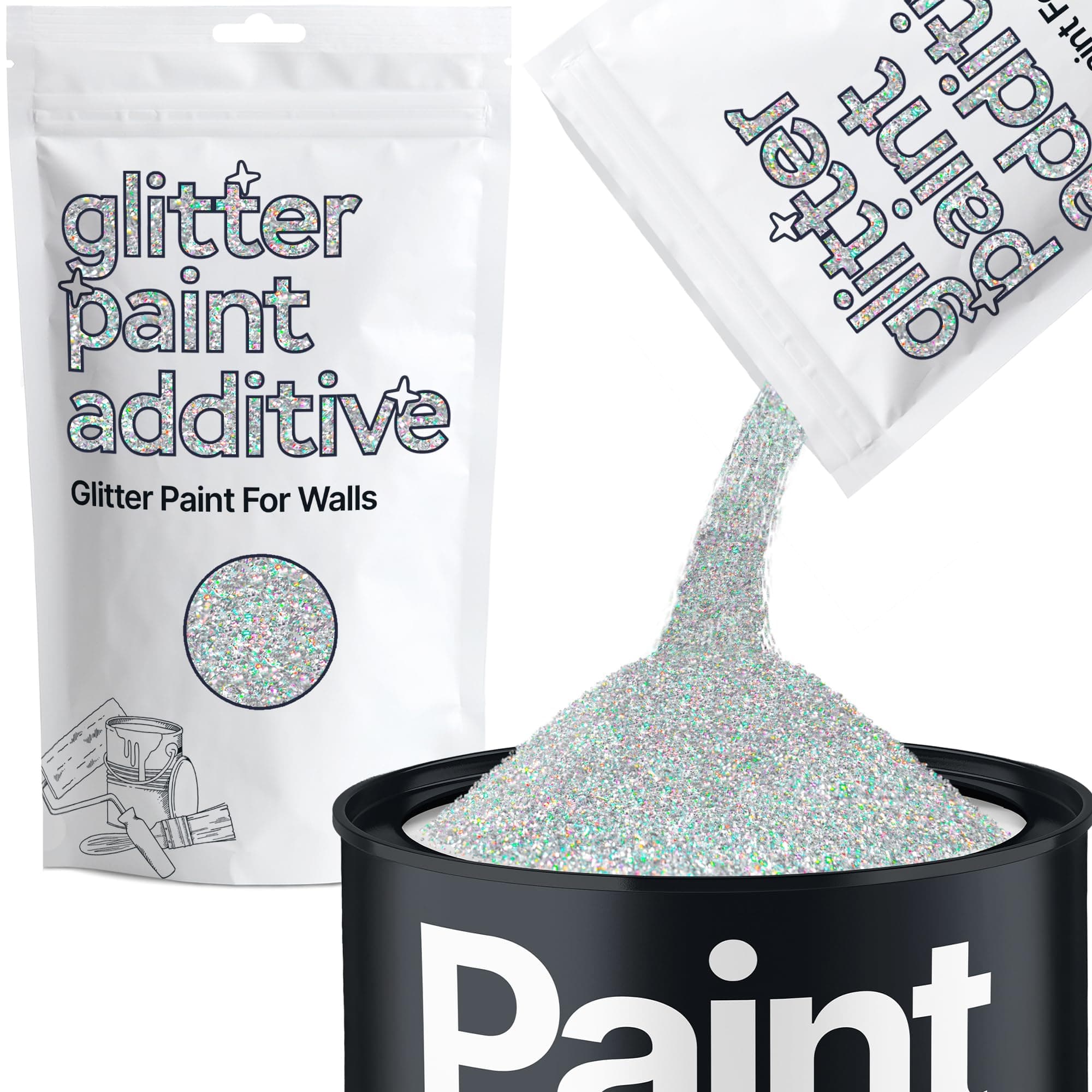 Silver Holographic Glitter Paint Additive 100g for Adding Sparkle to Paints & Varnish | Paint Walls Sparkly Add to Emulsion, Acrylic or Lacquer Indoor | Hemway