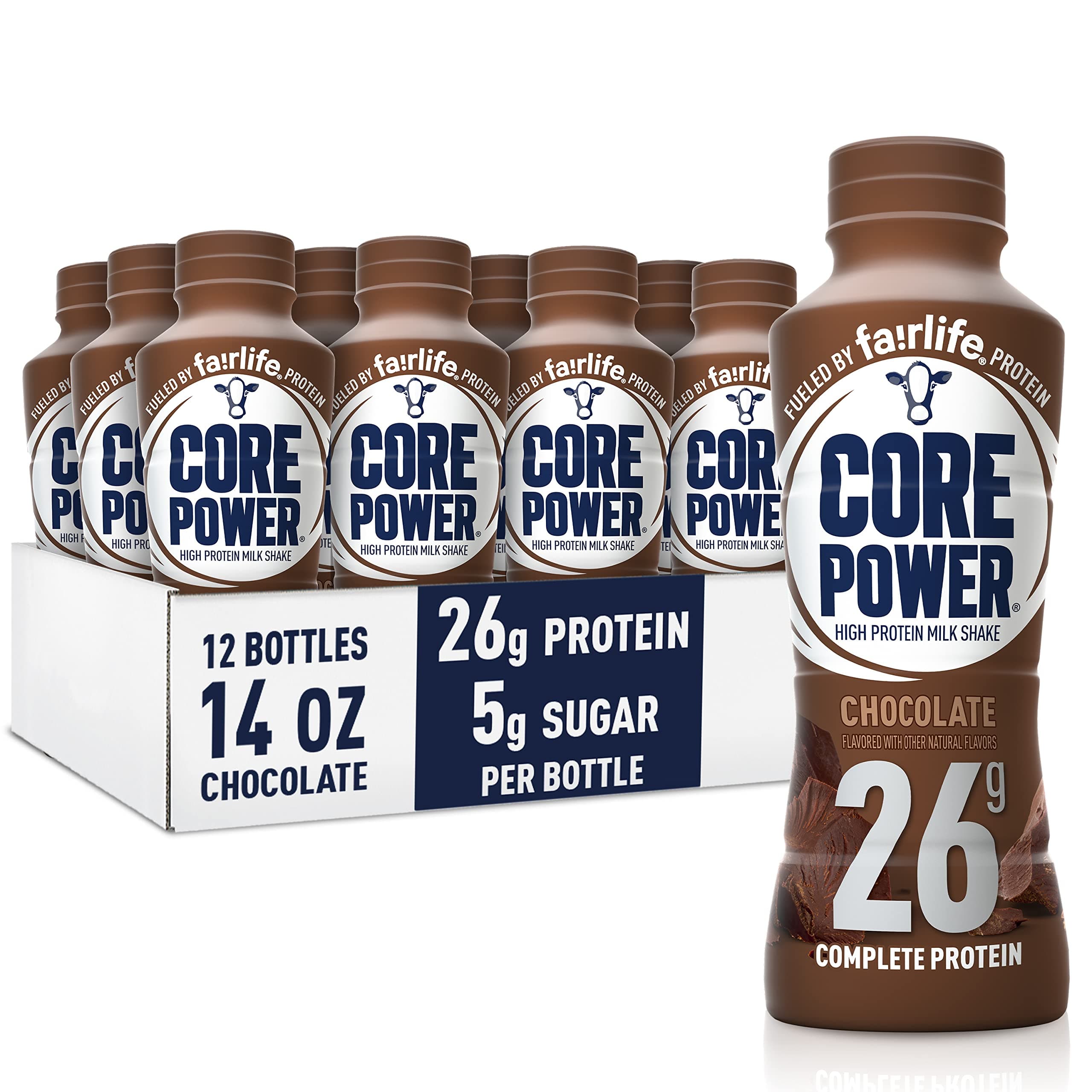- Core Power Protein Shake, Chocolate, 26g Bottle, 14oz, 12 Pack