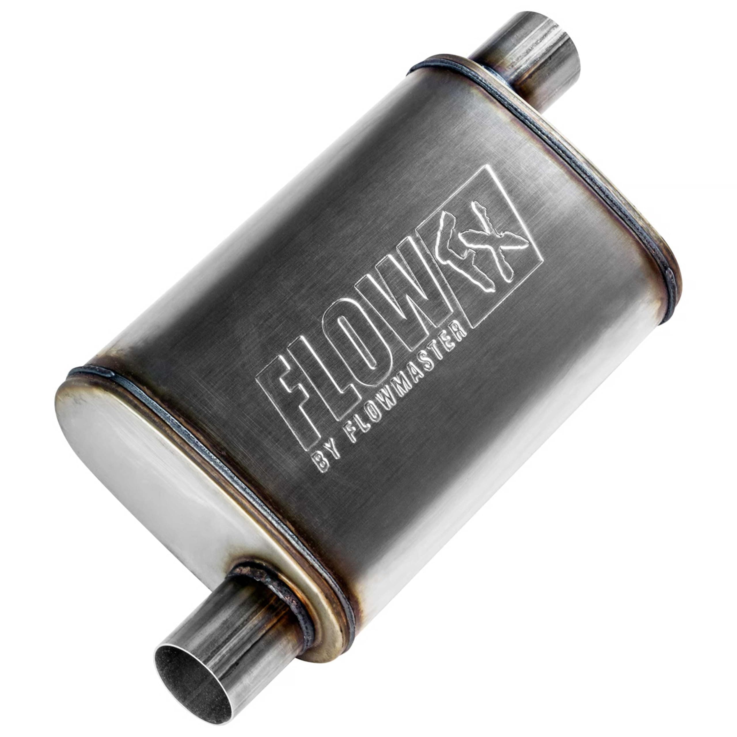 Flow FX Chambered Muffler – 2.25” Offset In / 2.25” Offset Out – Moderate Sound – Stainless Steel – Affordable Performance for Modern Trucks, Muscle Cars & Daily Drivers (71235)