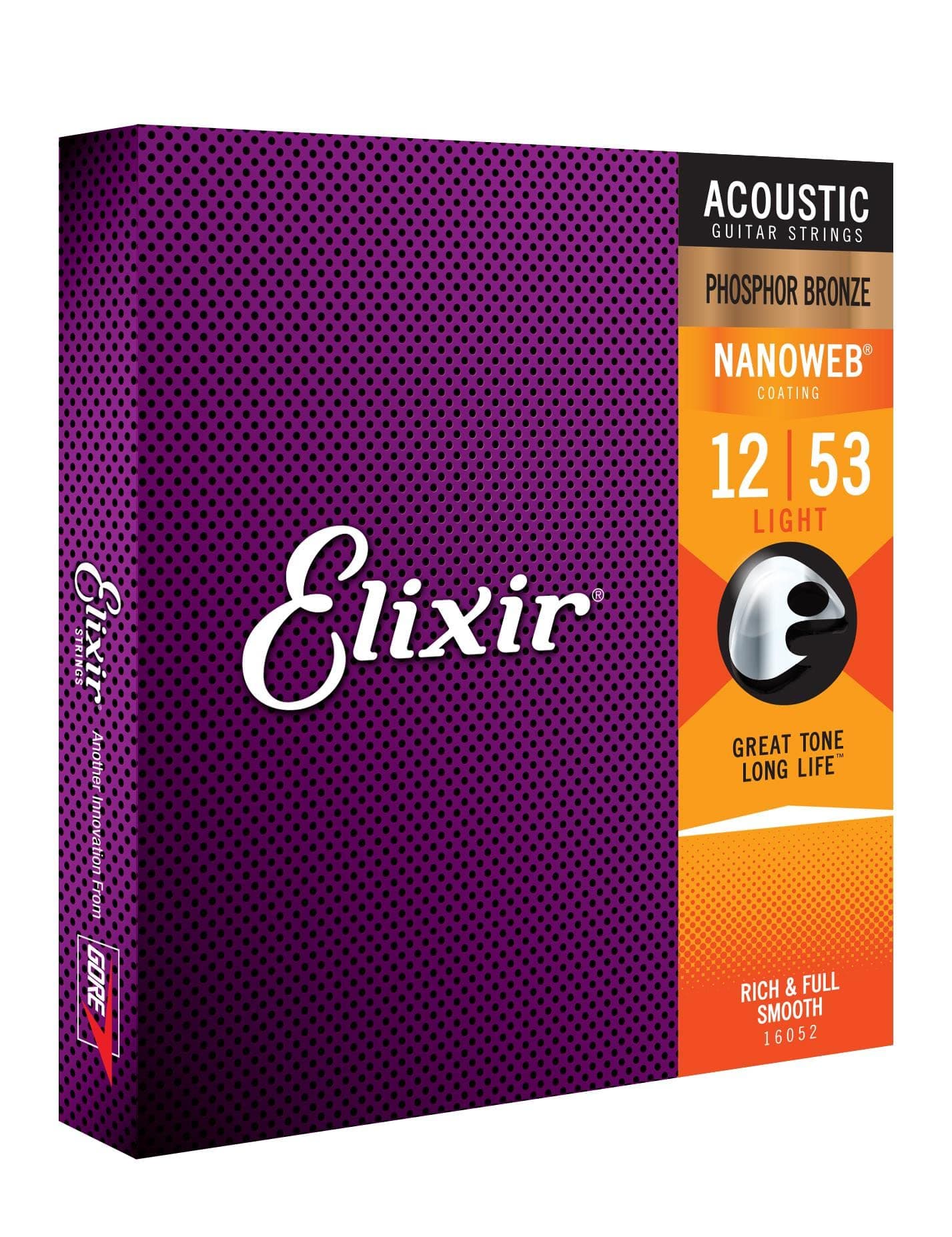 Elixir 16052 Acoustic Phosphor Bronze Nano Light 12-53 (3 Pack Bundle)