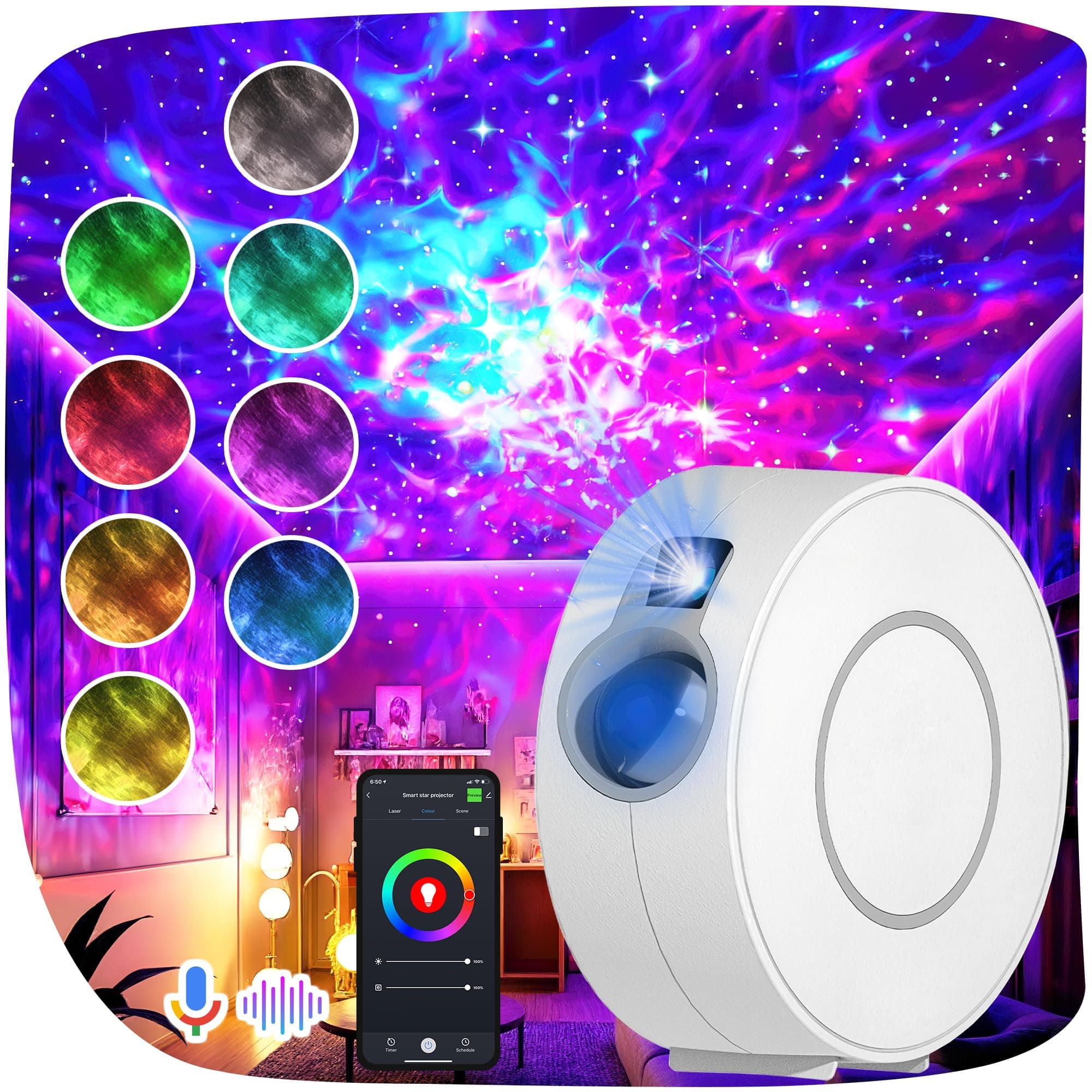 Star Light Galaxy Projector for Bedroom | Alexa, Google Assistant, App Controlled, Adjustable Brightness, 16.7m Color Options, Timer Modes | Laser Starry Nebula Clouds, Night Sky for Kids
