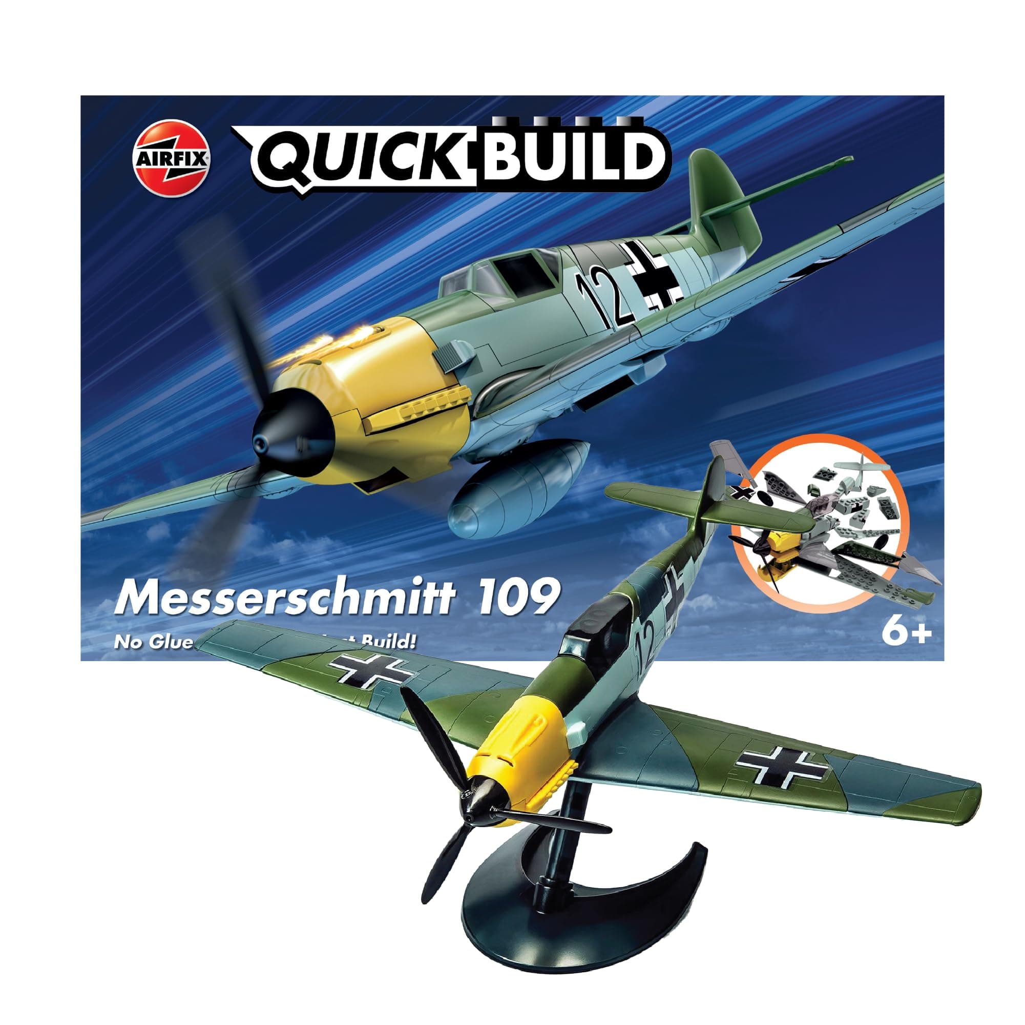 Quick Build Messerschmitt Bf109E Aircraft Model Kit, Multi-Colour, J6001