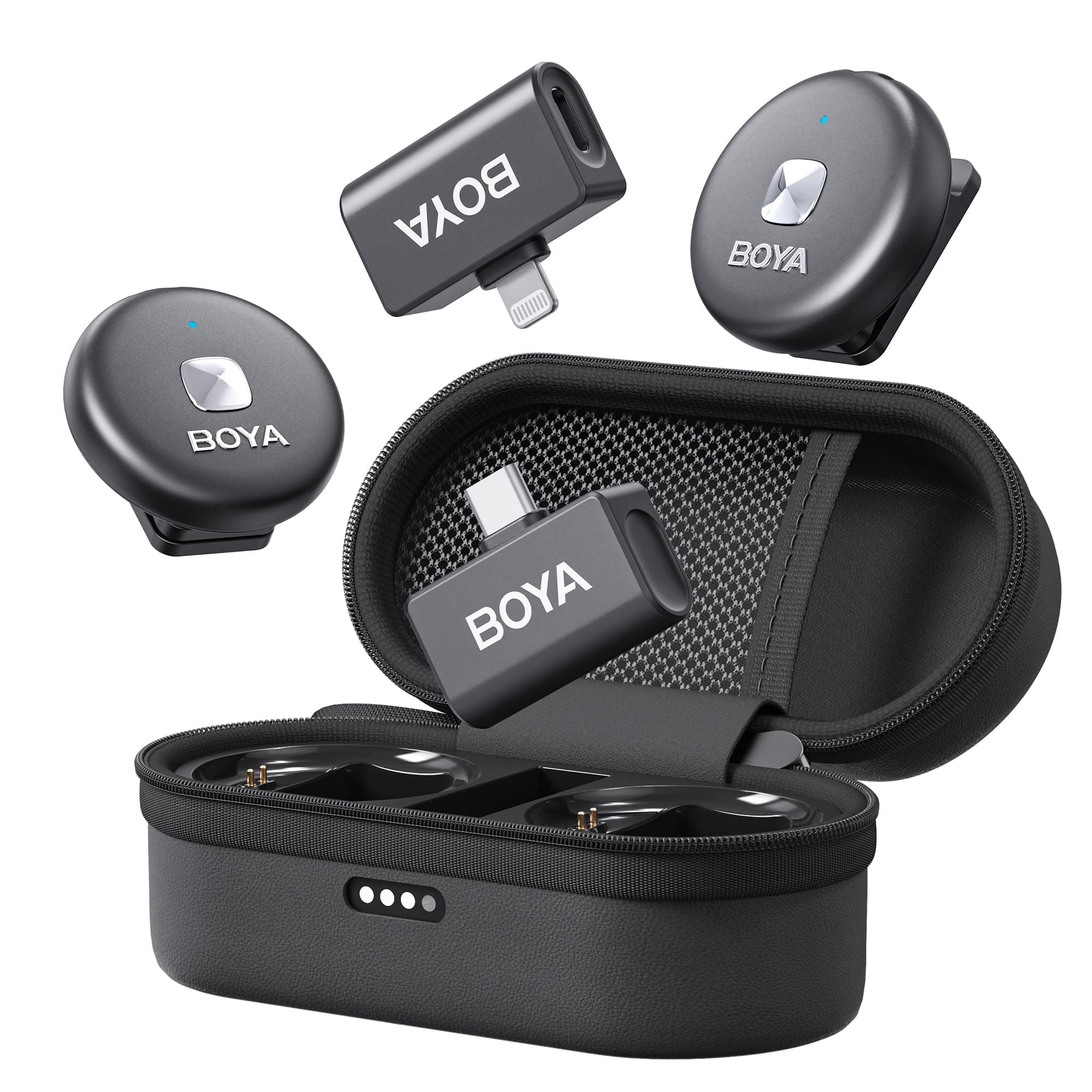 OMIC Wireless Microphone for iPhone, Android with Lightning, USB-C Plug, Noise Cancellation,15H Battery Life, 164ft Range, iPhone Mic Video Recording, Microphone Vlogging (Black)