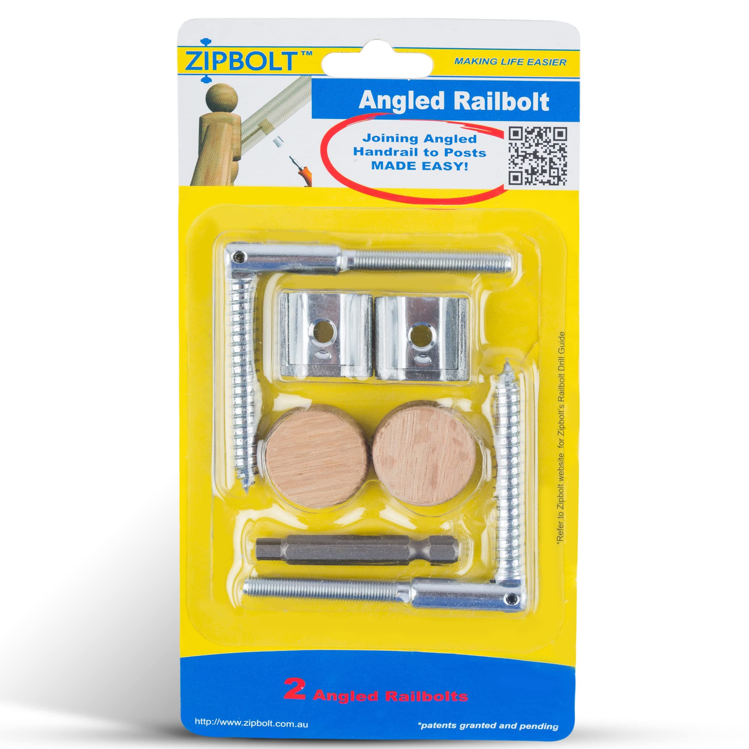 Zipbolt 11.560 Angled Rail Bolt, 1 Double Pack with Wood Plugs