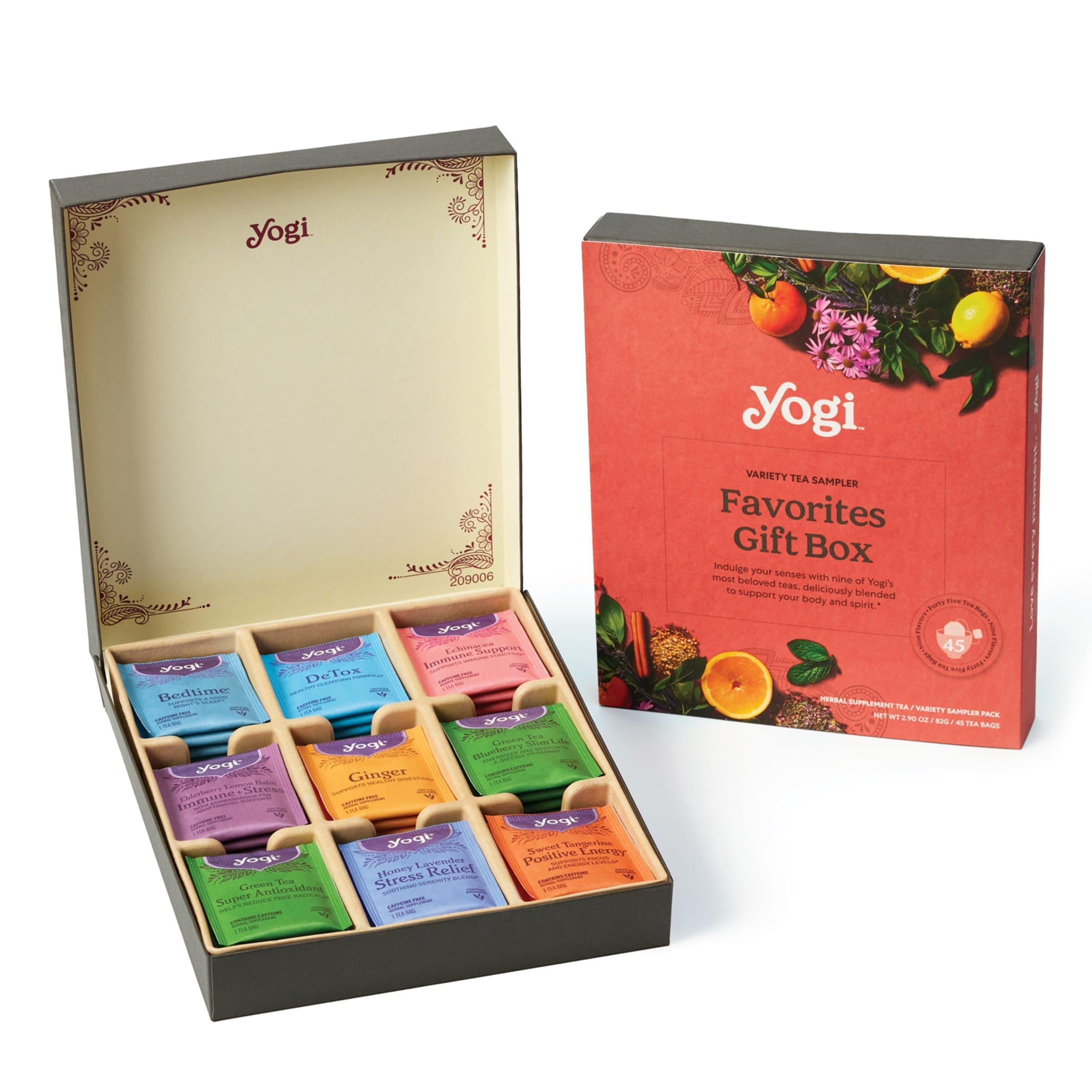 Organic Tea Sampler Gift Box (45 Tea Bags) Assorted Delicious Wellness Blends - 9 Favorite Herbal, Green & Black Varieties