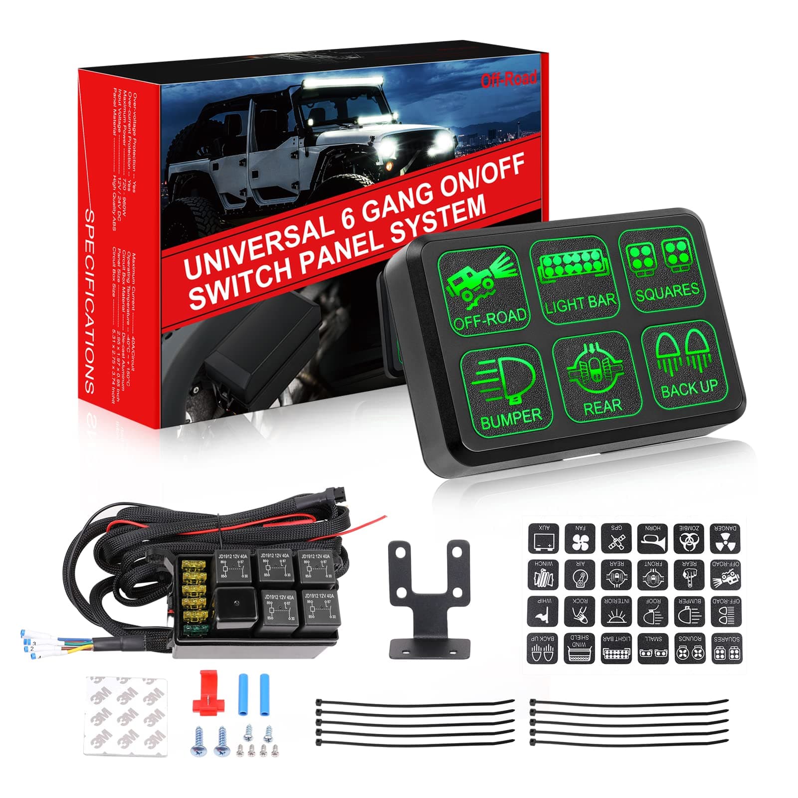 6 Gang Switch Panel, AKD Part Universal Circuit Relay Fuse Control Box On-Off Car Switch Panel LED Switch Pod Touch Switch Box for Truck Offroad Boat UTV ATV SUV Pickup