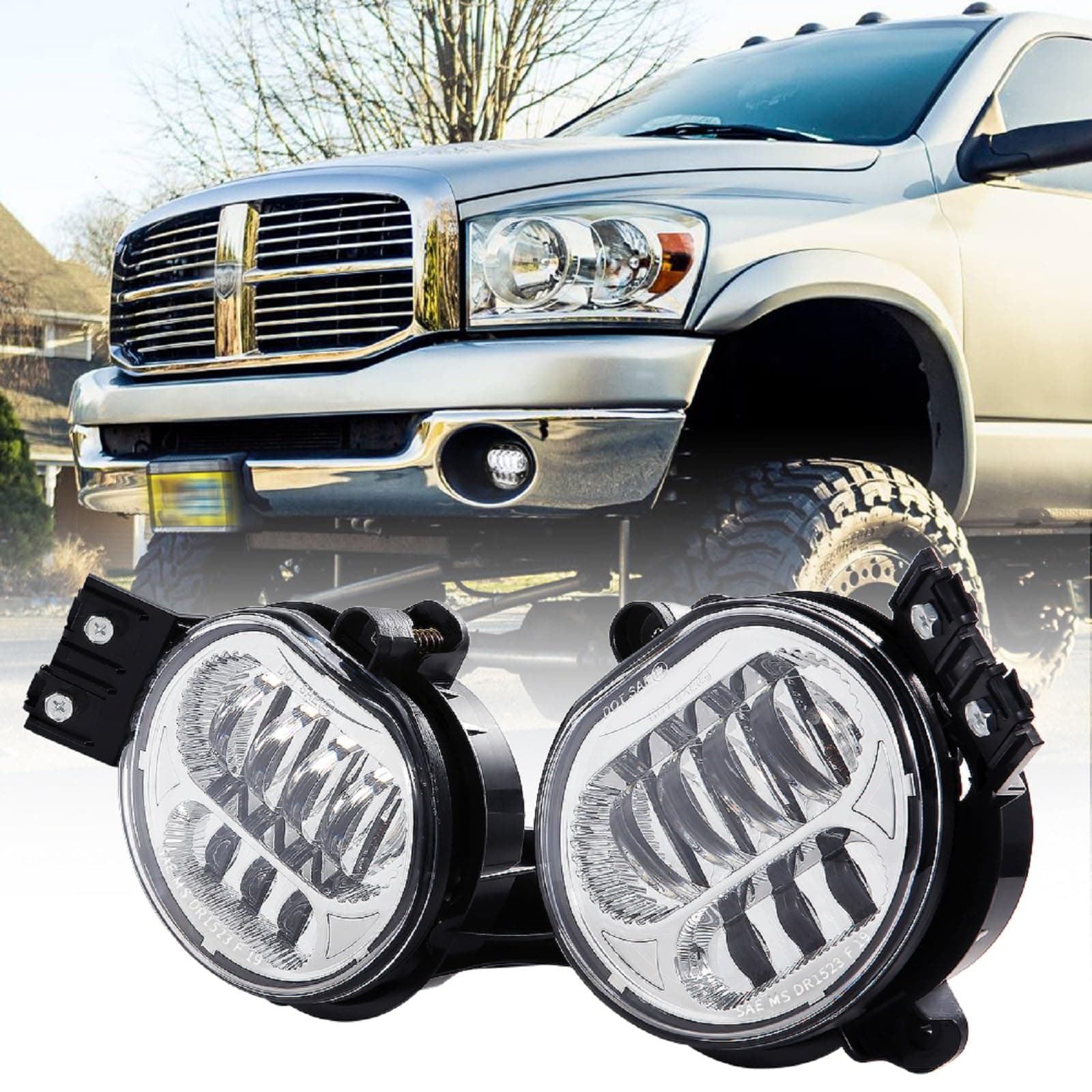 New Version LED Fog Light for Dodge Ram 1500-3500 Chrome Black Bezel 2003 2004 2005 2006 2007 2008 2009-1 Pair