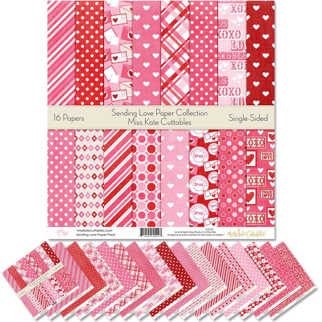 Pattern Paper Pack - Sending Love - Scrapbook Premium Specialty Paper Single-Sided 12"x12" Collection Includes 16 Sheets - by Miss Kate Cuttables
