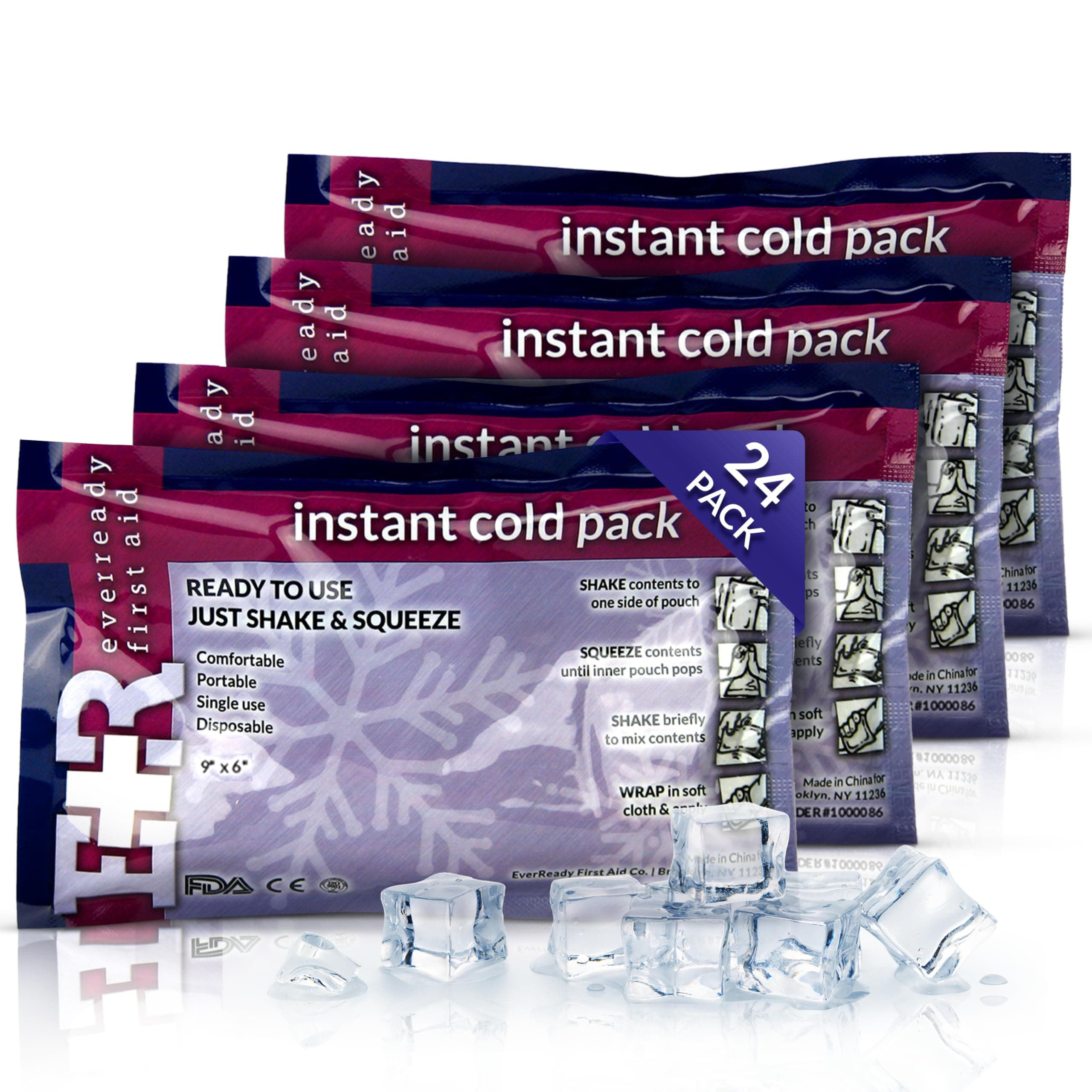 Ever Ready First Aid Disposable Cold Compress Therapy Instant Ice Pack for Injuries 4.5" x 7" - 24 Pack