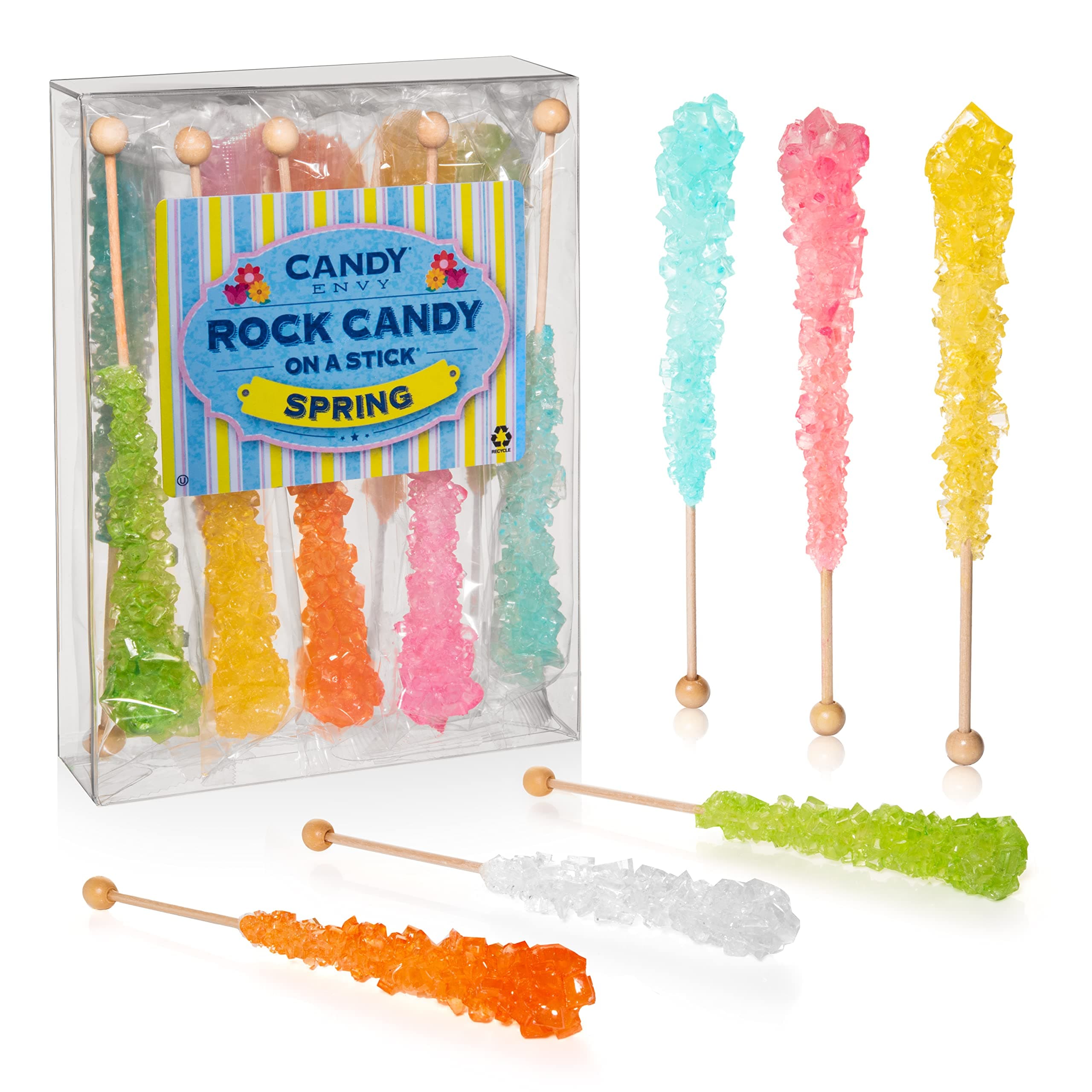 Candy Envy - Spring Rock Candy Sugar Sticks - Spring Pastel Colors - 10 Individually Wrapped Pastel Party Favors