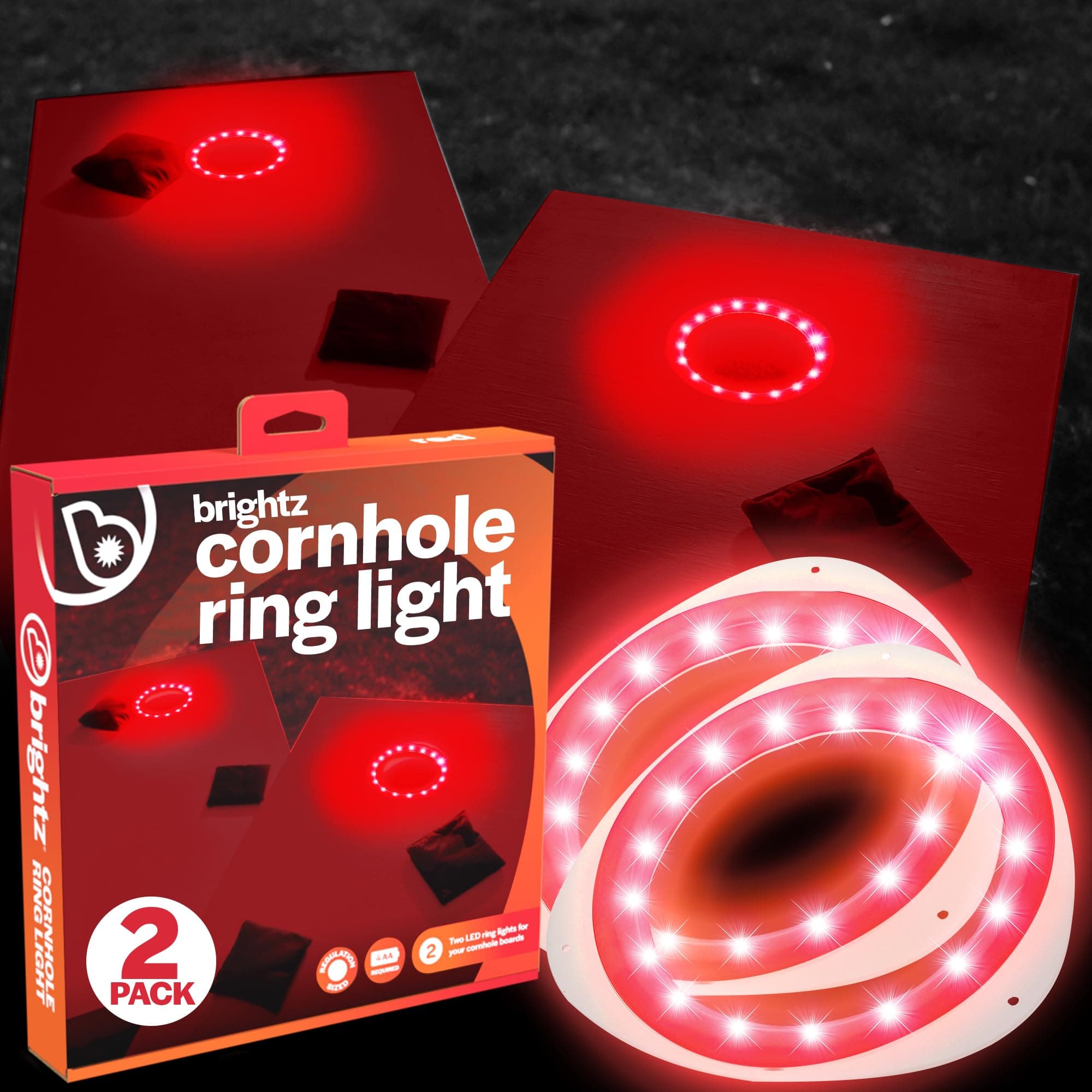Brightz LED Cornhole Board Ring Lights, 2-Pack - 48-Hour Battery Life - Illuminate Your Game with Dazzling Glows and Ultimate Style for Non-Stop Evening Fun and Excitement (Includes Hole Lights Only)