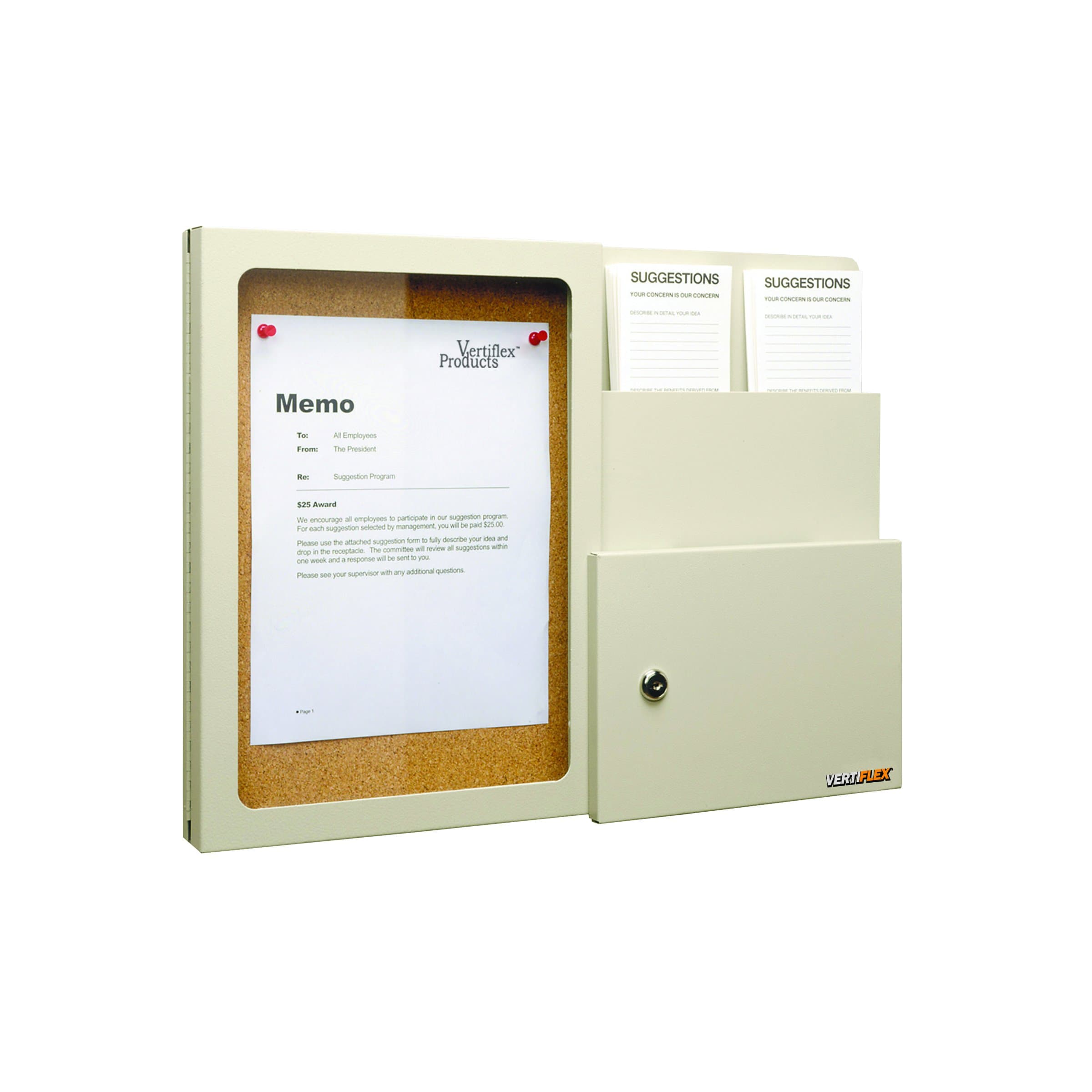 Vertiflex Suggestion Box with Message Board, 20.75 x 15.5 x 2.25 inches, Wall Mounting, Putty (VF50344)