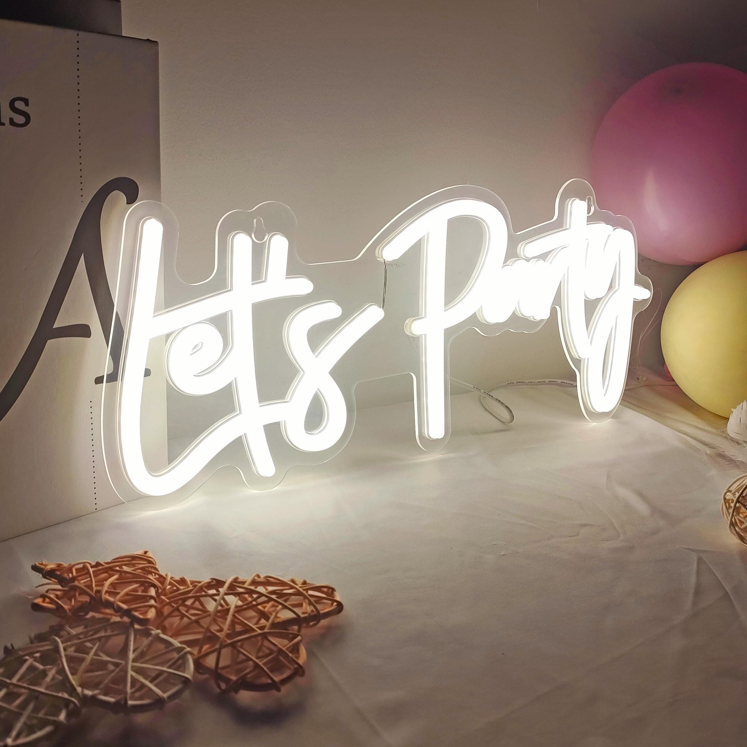 Dimmable Let's Party Neon Sign Light for Wall Deocr, USB Lets Party LED Light for Birthday Wedding Friend Party Backdrop Gift, White, 17x7 Inches