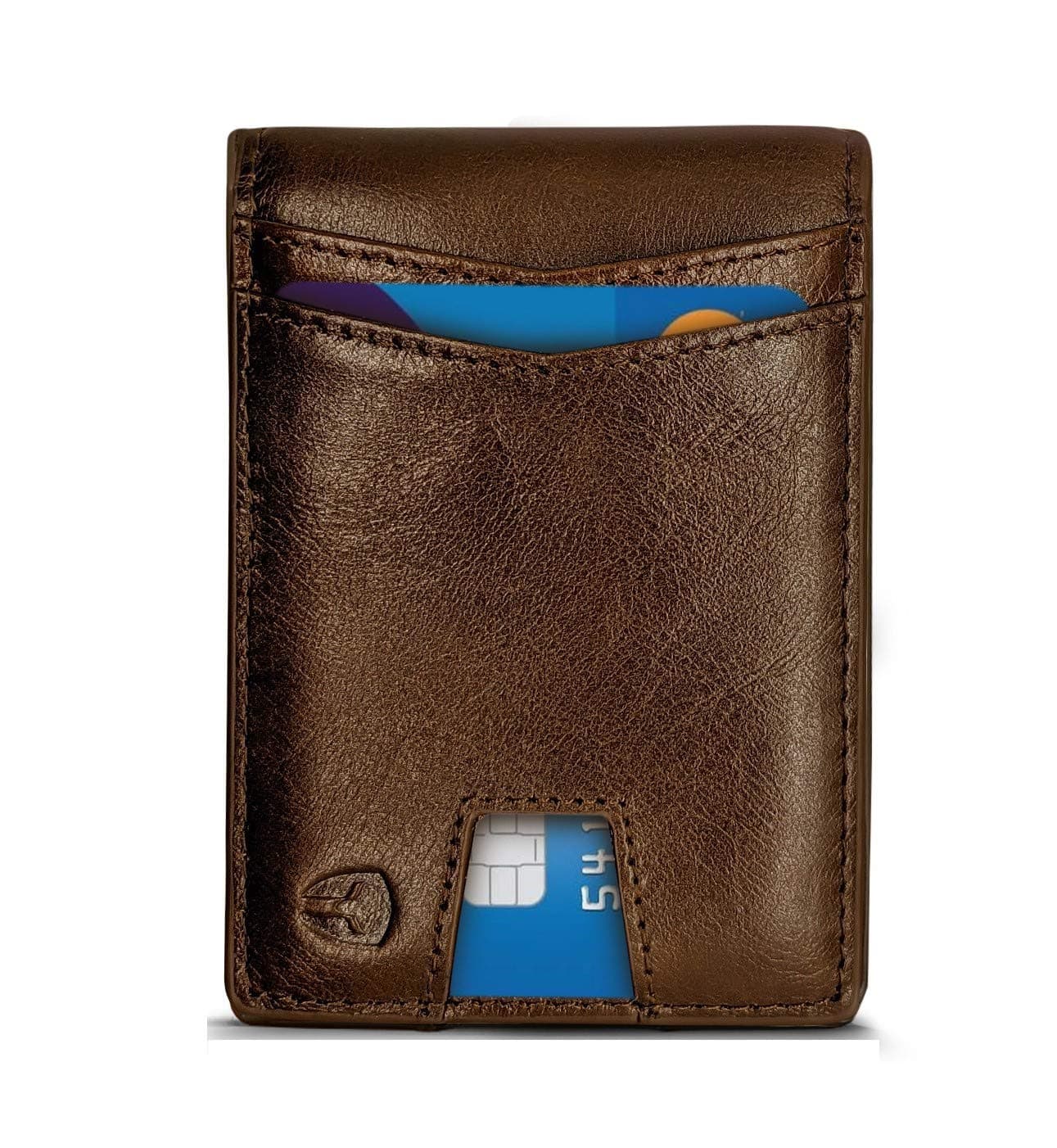 Bryker Hyde Slim Vertical Bifold RFID Blocking Full Grain leather Wallet for Men, Front Pocket, Bill/Receipt pocket and Pull Tab Card Slot (Dark Brown w/Pull Out Card Pocket)