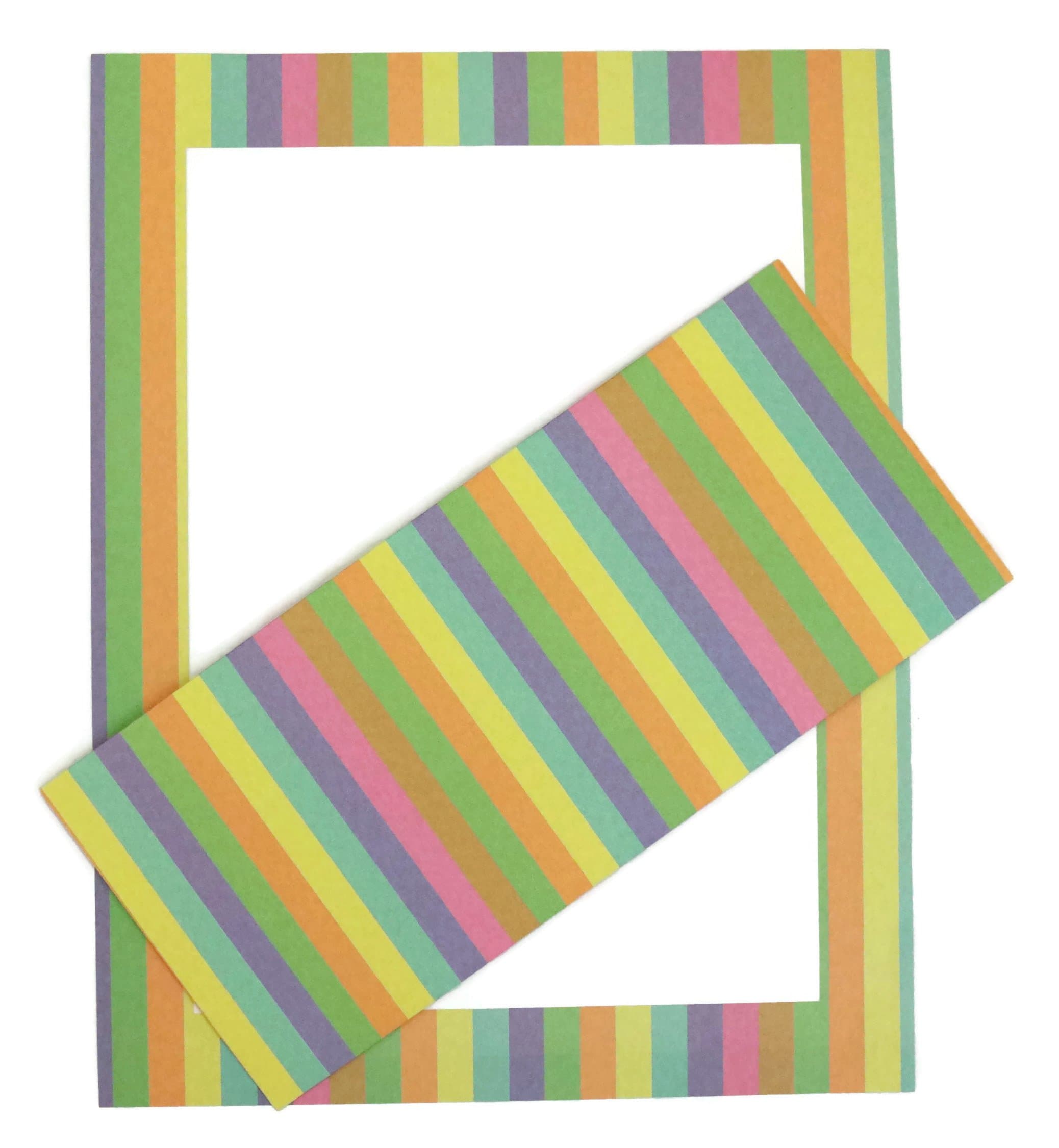 Super Stripes - Multi-colored pastel striped 8.5 x 11 recycled 70# letterhead invitation stationary with No 10 envelopes - 25 ea.