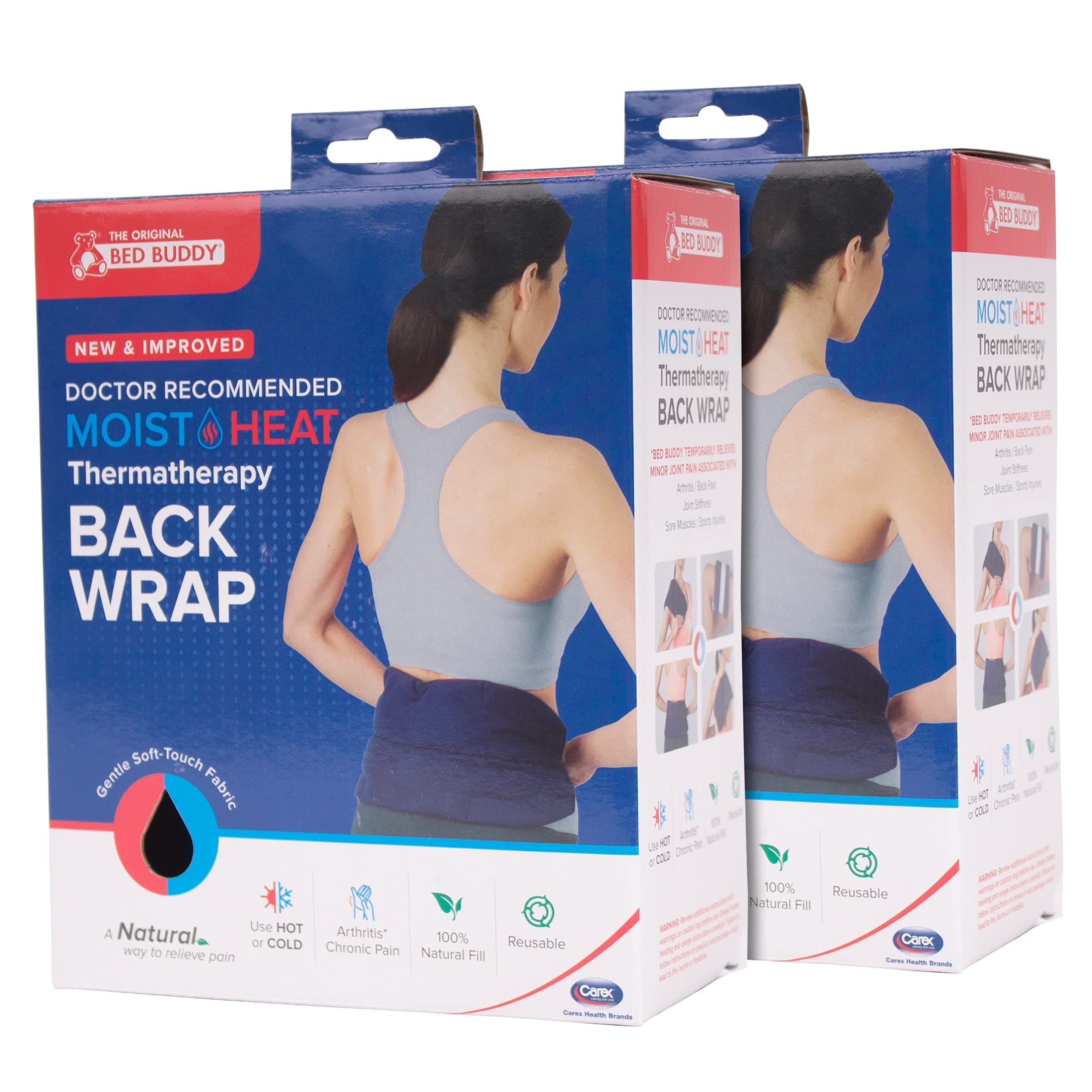 Bed Buddy Back Wrap Heat Pad - Microwaveable Heating Pad - Moist Heating Pad and Cold Pack for Back Pain, Back Pain, Neck Pain, Muscle Pain (Pack of 2)