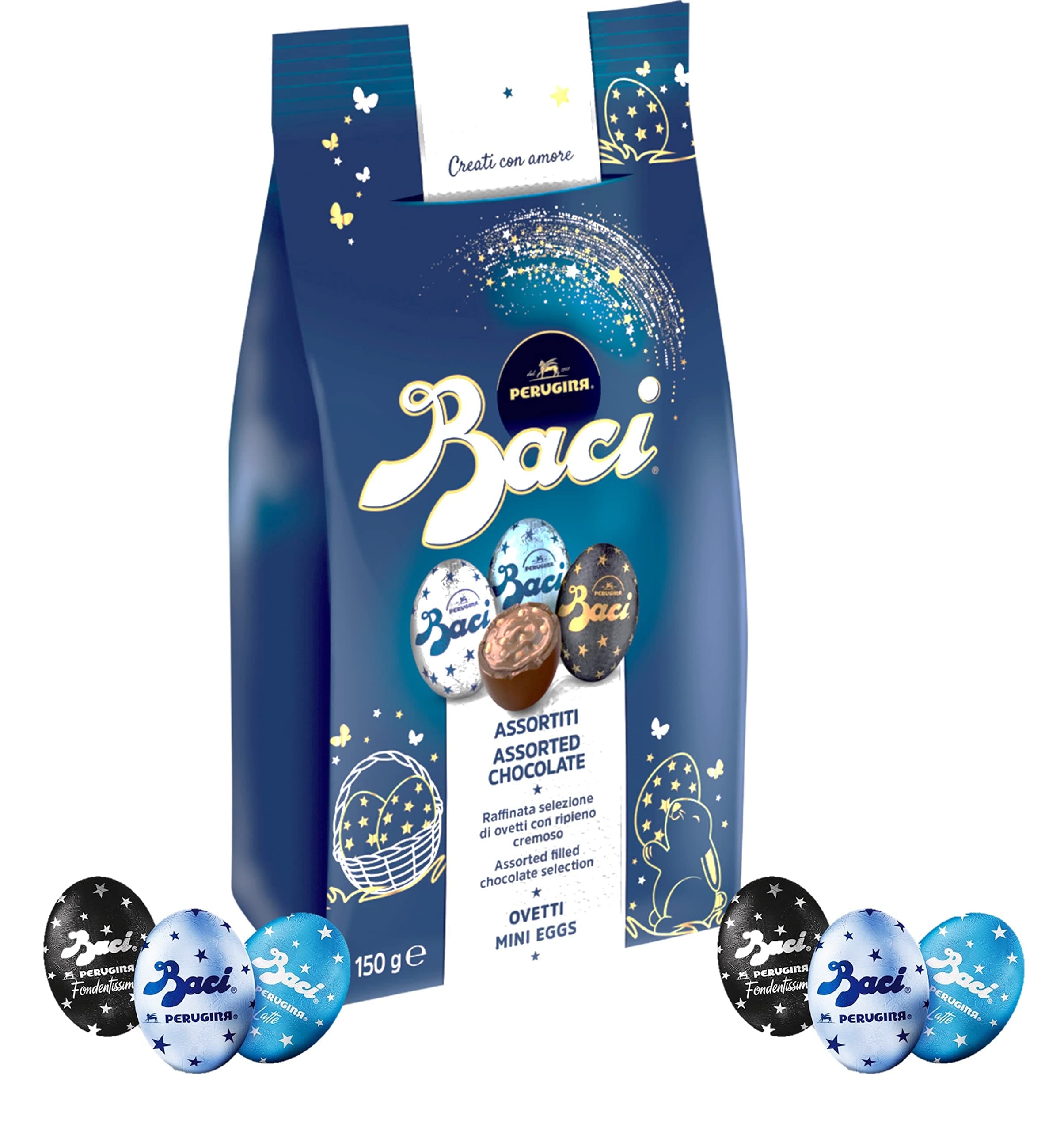 Baci Perugina Assorted Filled Chocolate Mini Eggs (Dark, Milk & Extra Dark 70%) Mother's Day Easter Gift 150g