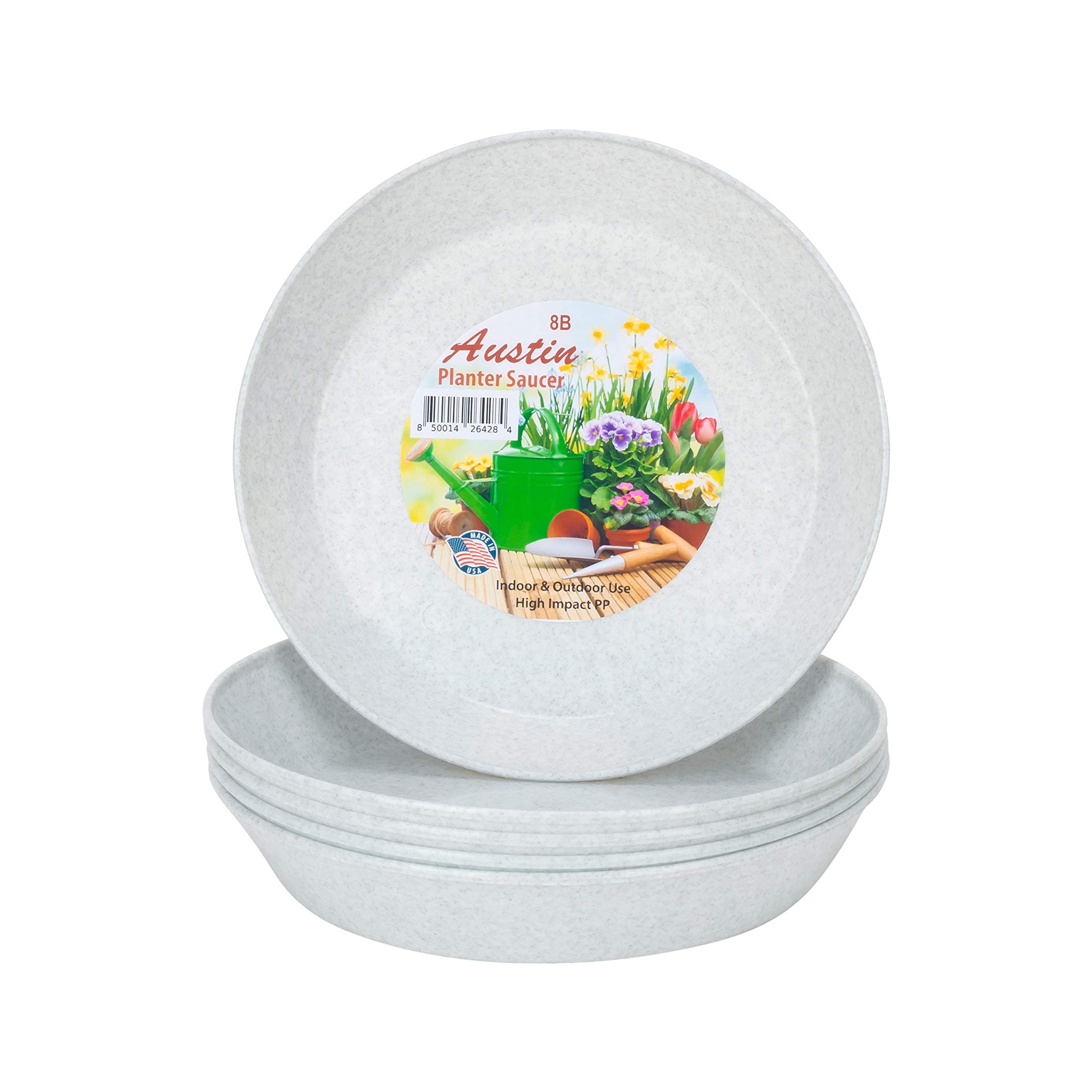 Austin Planter 18 Inch (16.3 Inch Base) Case of 5 Plant Saucers - White Granite Colored Polypropylene – Heavy Duty Indoor/Outdoor – Collects Flower Pot Drainage and Excess Water– Made in USA