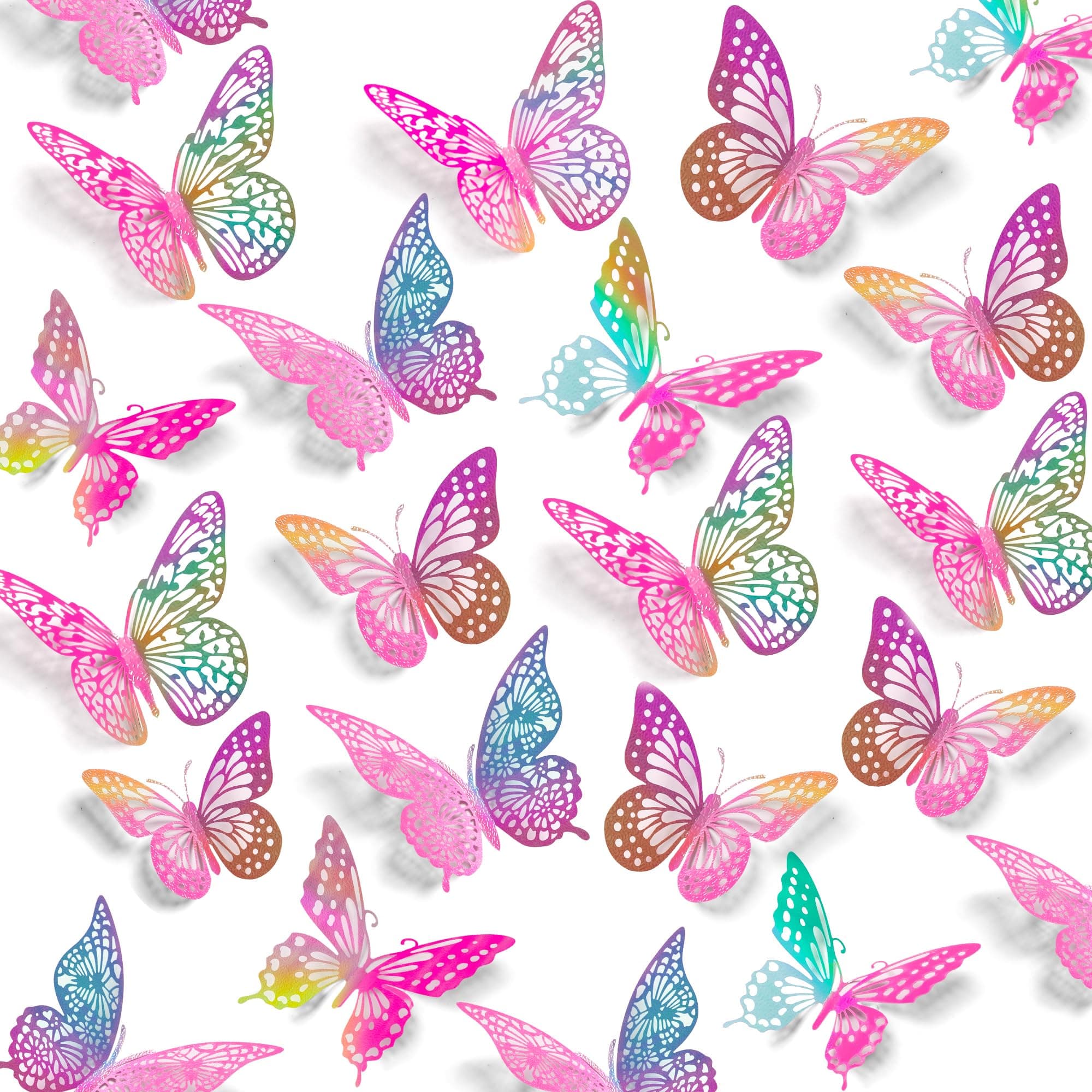 SAOROPEB 3D Butterfly Wall Decor, 48 Pcs 4 Styles 3 Sizes, Removable Metallic Wall Sticker for Kids Bedroom Nursery Classroom Party Decoration Wedding Decor DIY Gift (Laser Pinkpurple)