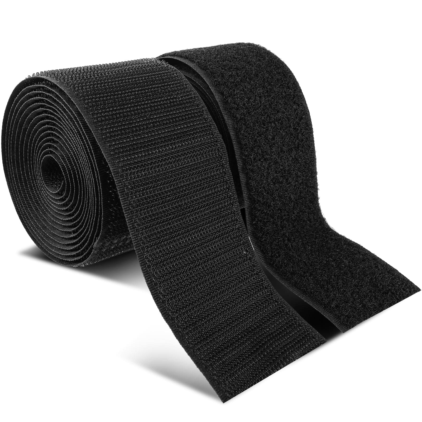 2Inch Wide Sew On Hook and Loop Strips, 6 Ft Nylon Strips Fabric Fastener Interlocking Tape Industrial Strength, Heavy Duty Strips Hook and Loop Tape for Clothing Sewing DIY Projects(Black)