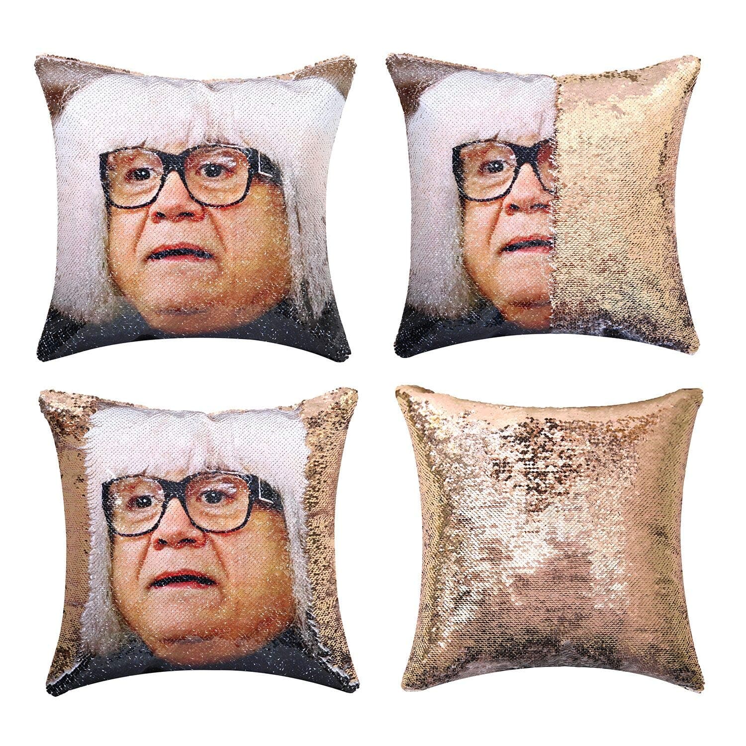 JASEN DIY Sequin Pillow Covers, Danny Devito Reversible Color Changing Pillow Case Magical Mermaid Decorative Cushion Cover with Champagne Gold Sequins