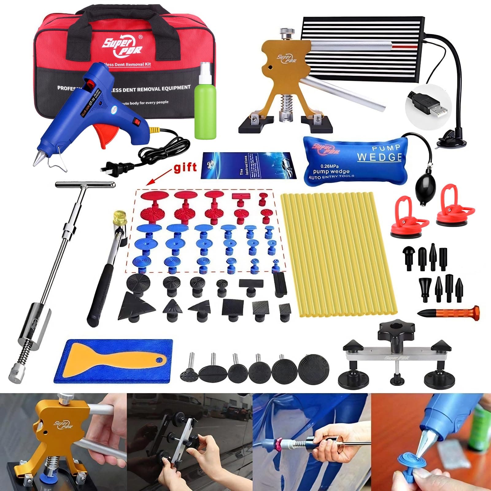 Super PDR Car Dent Puller Kit - Paintless Dent Removal Kit for Auto Body Repair, Dent Remover Tool with Suction Cup for Small Dents, Car Dent Repair Kit for Hail Damage, Door Ding Fix, and Body Repair