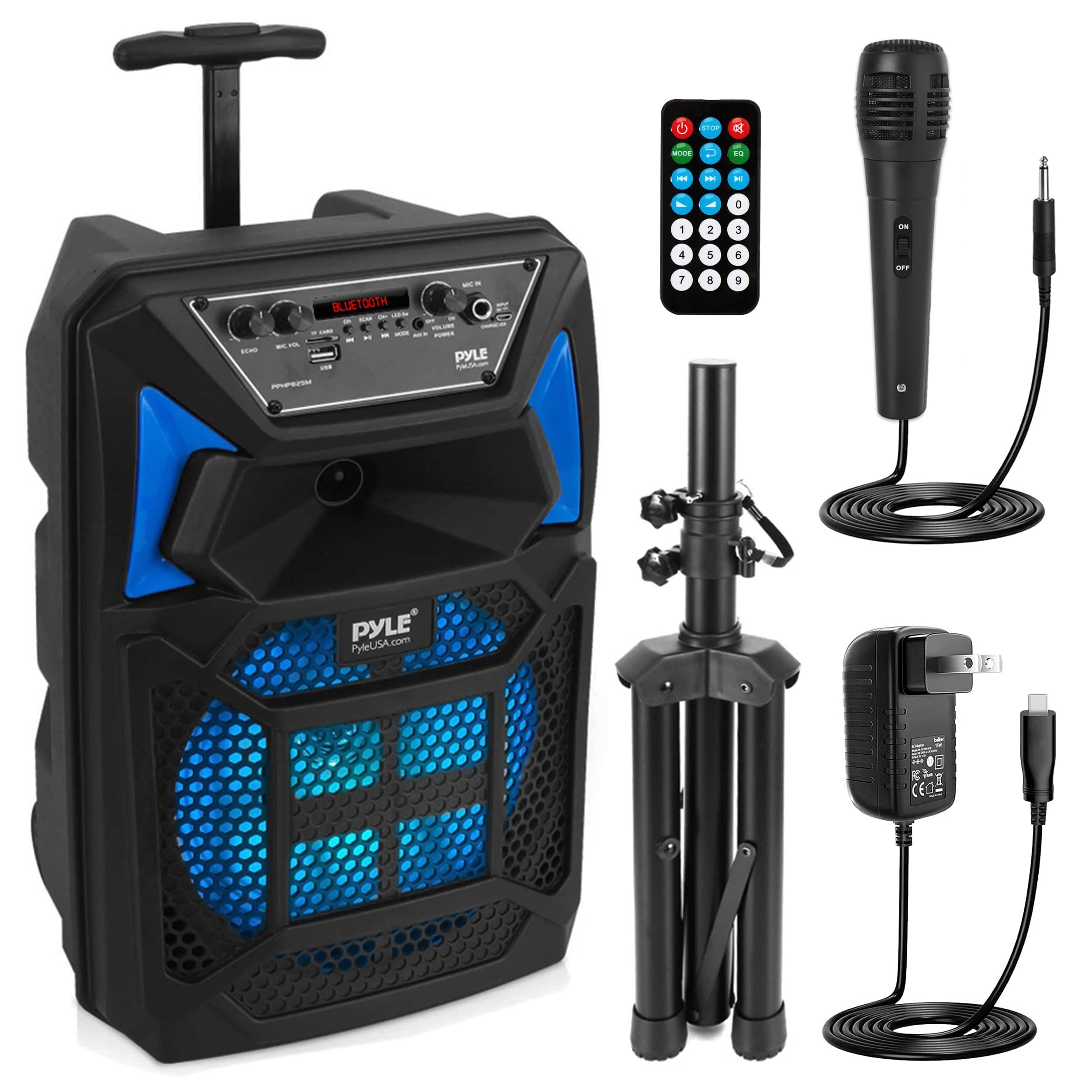 Portable Bluetooth PA Speaker System - 400W Outdoor Bluetooth Speaker Portable PA System w/Microphone in, Party Lights, MP3/USB SD Card Reader, FM Radio, Rolling Wheels - Mic, Remote - PPHP82SM