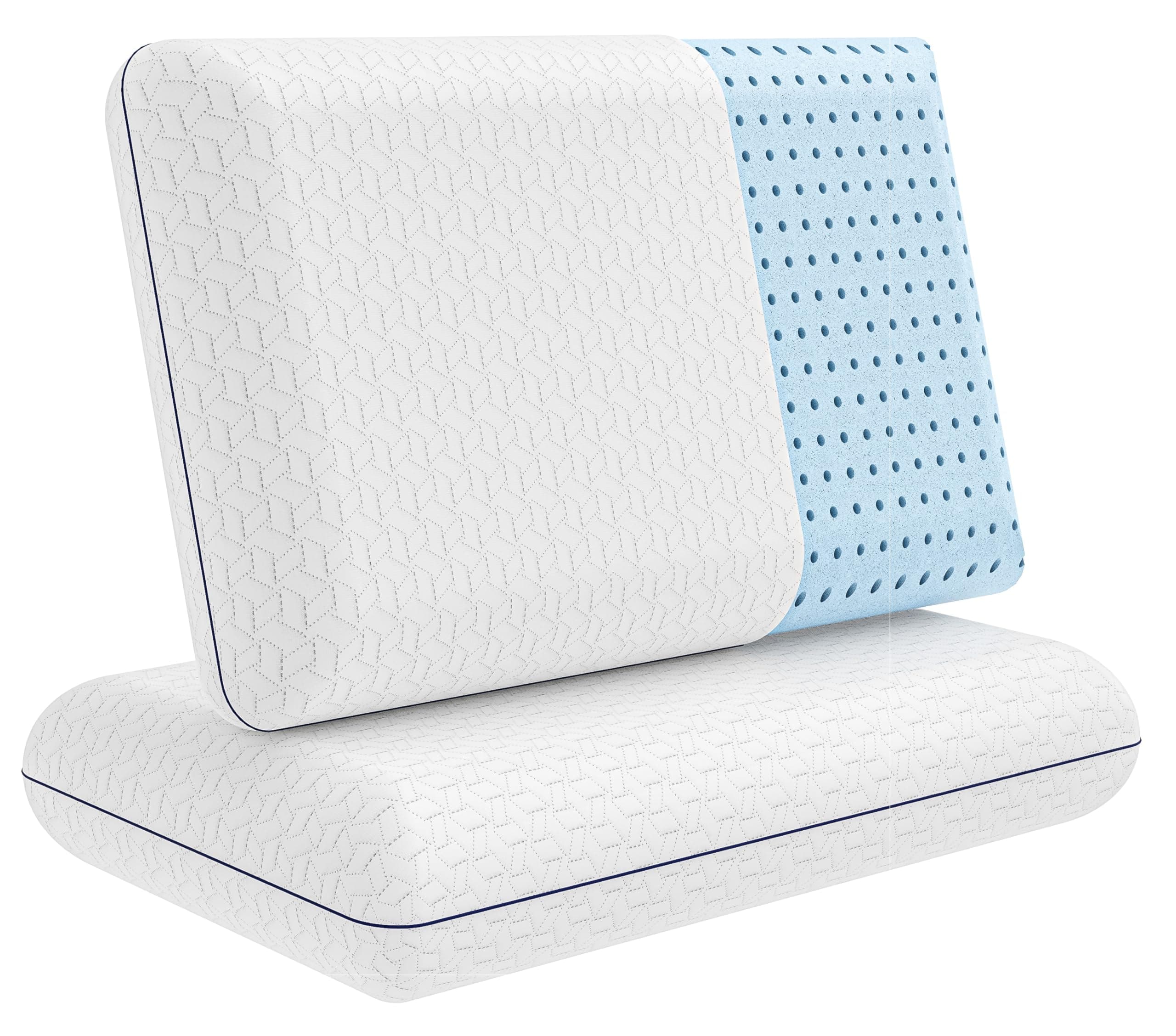 Vaverto Memory Foam Pillow 2-Pack – Cooling Gel-Infused Orthopedic Pillows for Neck and Shoulder Pain Relief, Firm Support with Removable Viscose Made from Bamboo Covers – Set of 2 Standard Size