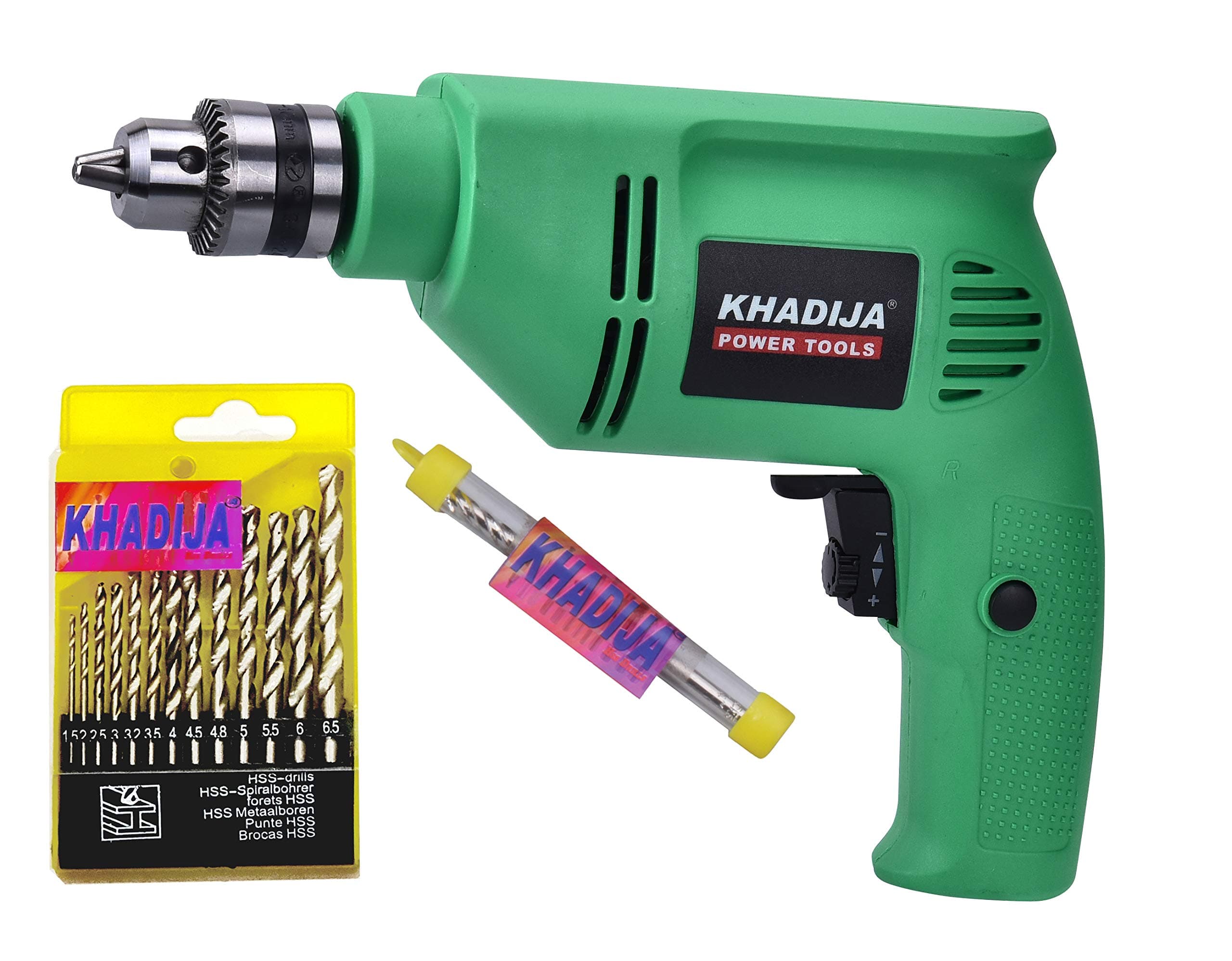 10mm 400W Reverse Forward Rotation Drill Machine with Masonry Bit and 13 Piece HSS Drill Set- Multicolour