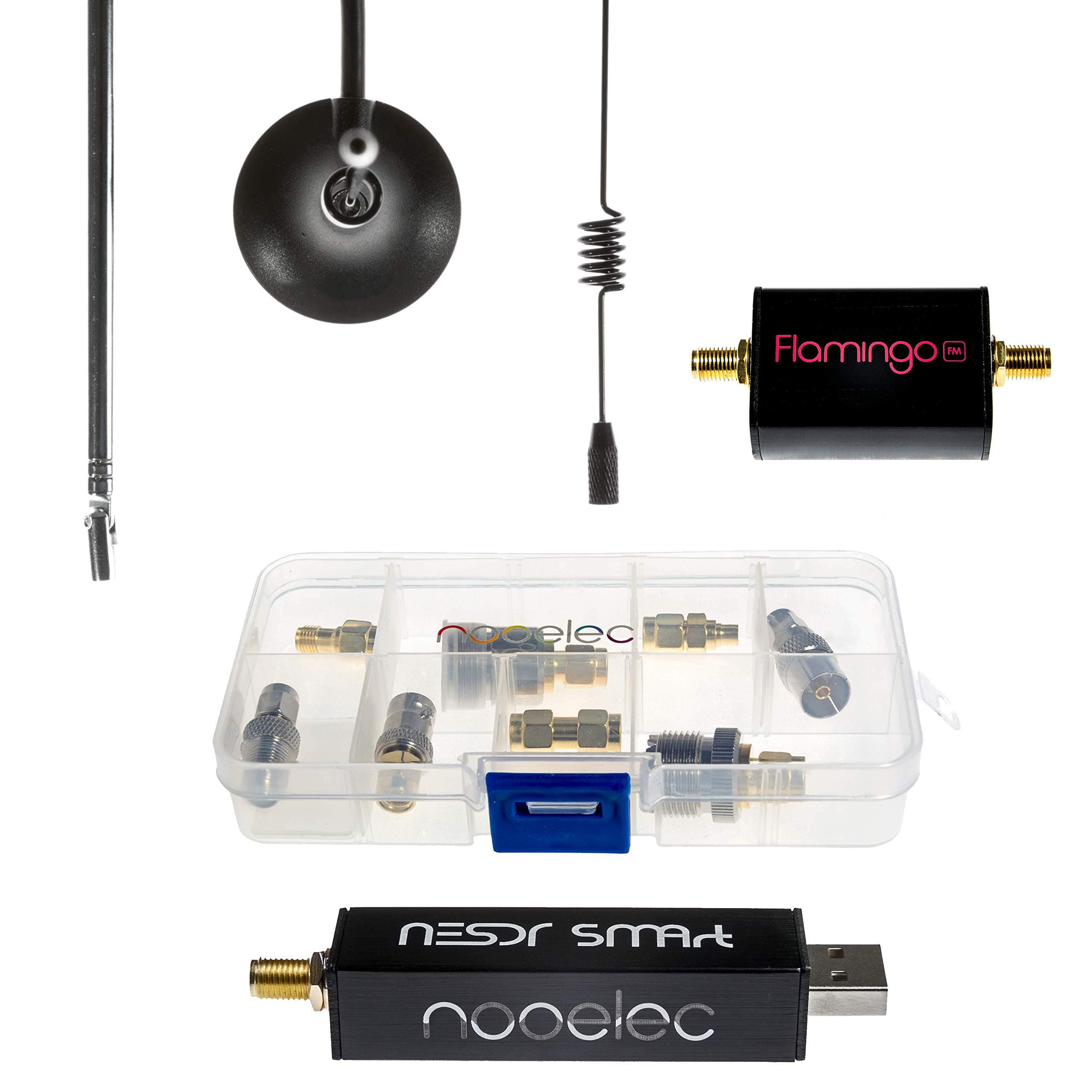 NooElec NESDR Smart v4 RTL-SDR Essentials Starter Kit - Includes Everything to Start with Software Defined Radio Including Premium SDR, Flamingo FM Bandstop Filter, 3 Antennas, 10 Adapters & Case