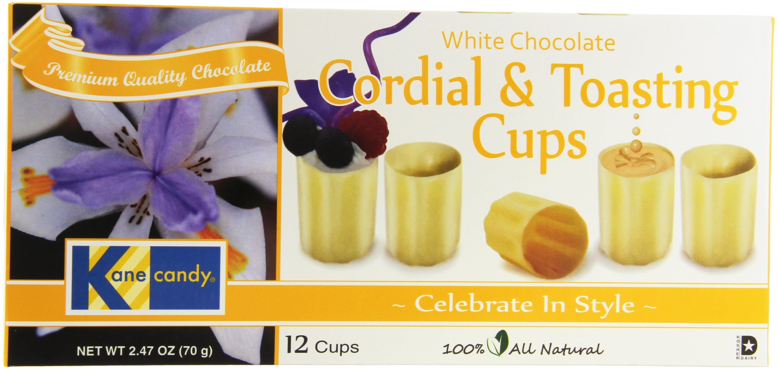Kane Candy Chocolate Cordial Cups, White, 2.47 Ounce