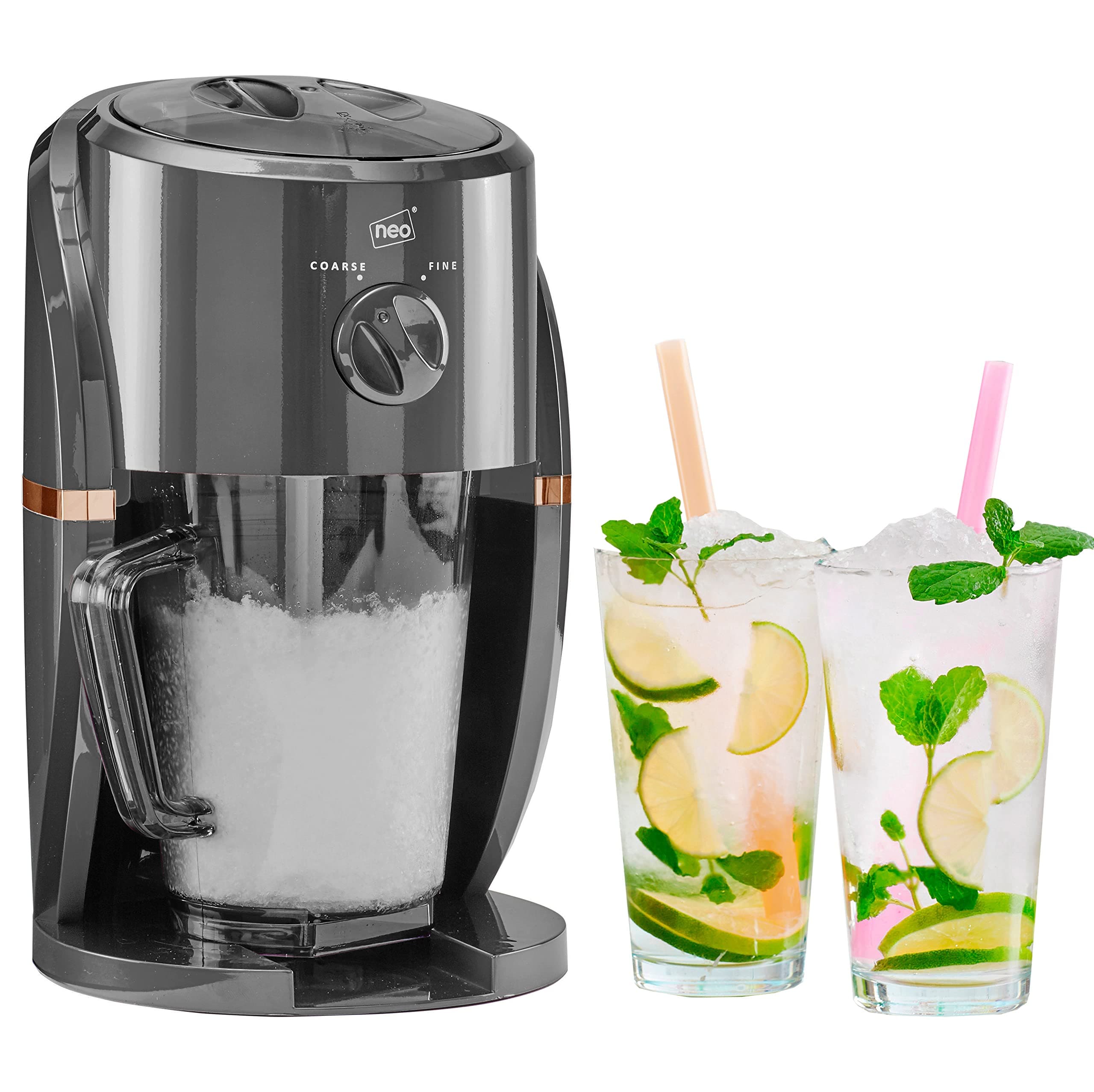 Neo Ice Crusher Slush Machine Electric Crushed Ice Maker with Removable Jug for Blending Slushies, Cocktails, Frappe, Coffee and Iced Tea (Dark Grey)