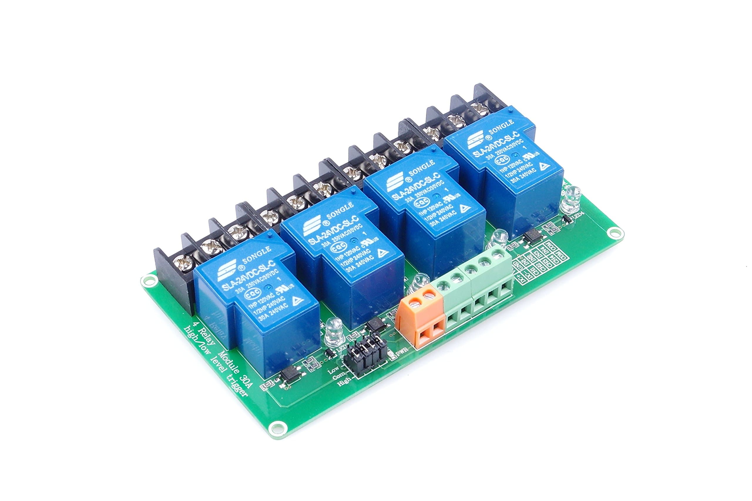 4-Channel DC 24V Relay Module High Low Level Triggering Optocoupler Isolation Load 30A DC 30V AC 250V for PLC Automation Control, Industrial System Control(24V, 4-Channel)