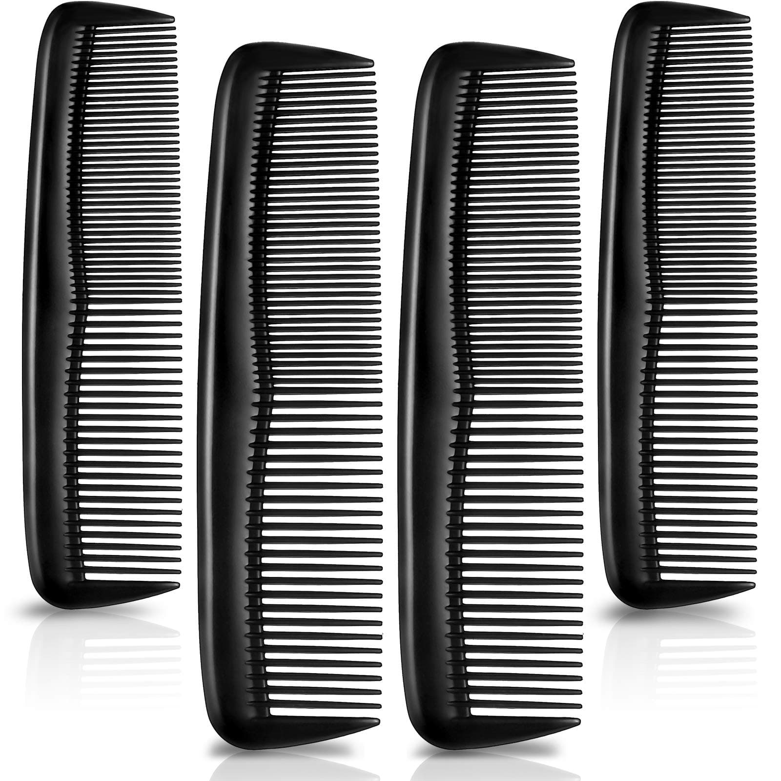 4 Pcs Black Plastic Hair Comb - Cutting, Styling and Hair Care - Fine and Standard Teeth for Salon and Pocket