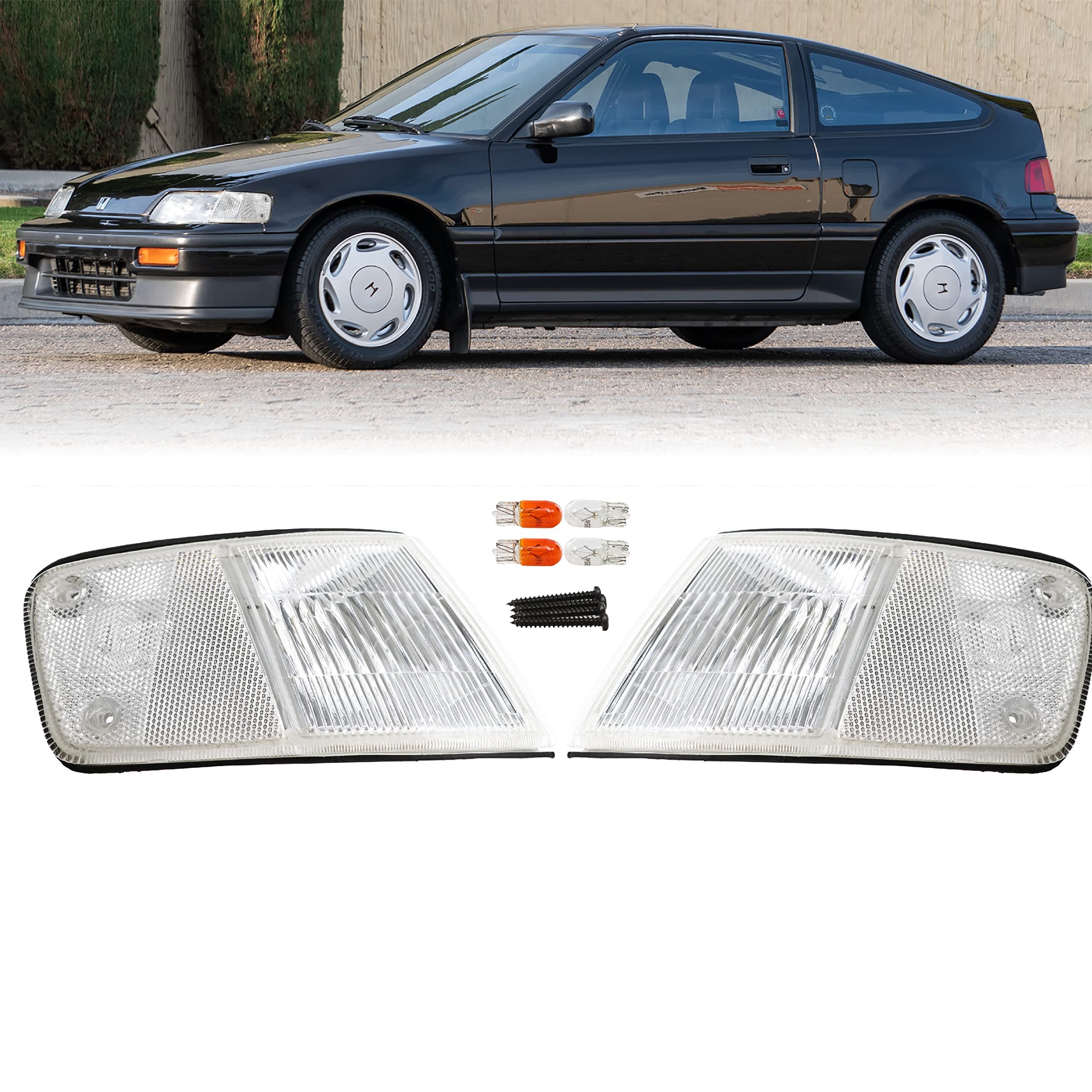USR DEPO 88-89 CRX Corner Lights - Front Cornering Parking Turn Signal Lamp Set (Left + Right) Compatible with 1988-1989 Honda CR-X DX HF Si (All Clear Lens)