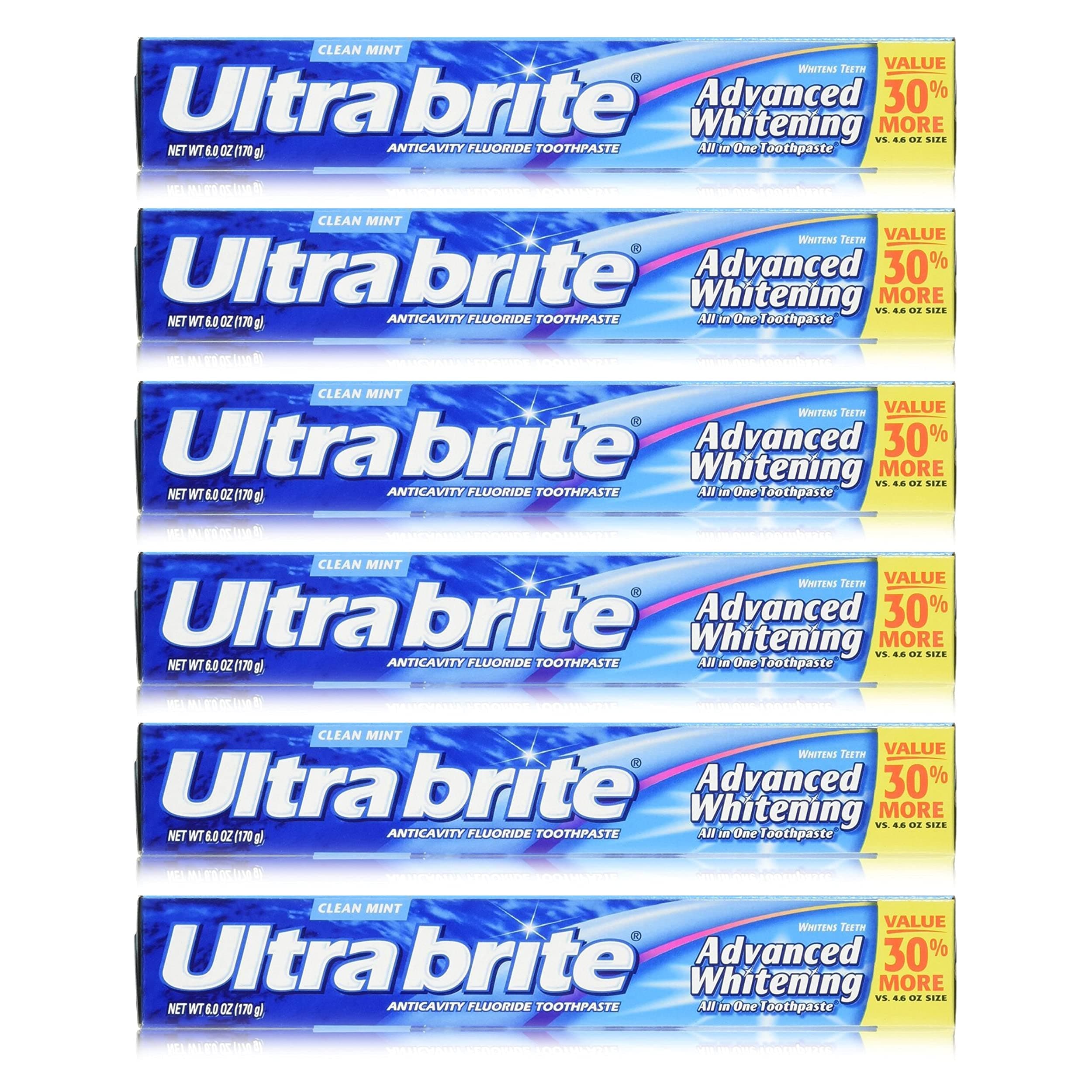 Ultra Brite Advanced Whitening Fluoride Toothpaste, Clean Mint, 6 Count
